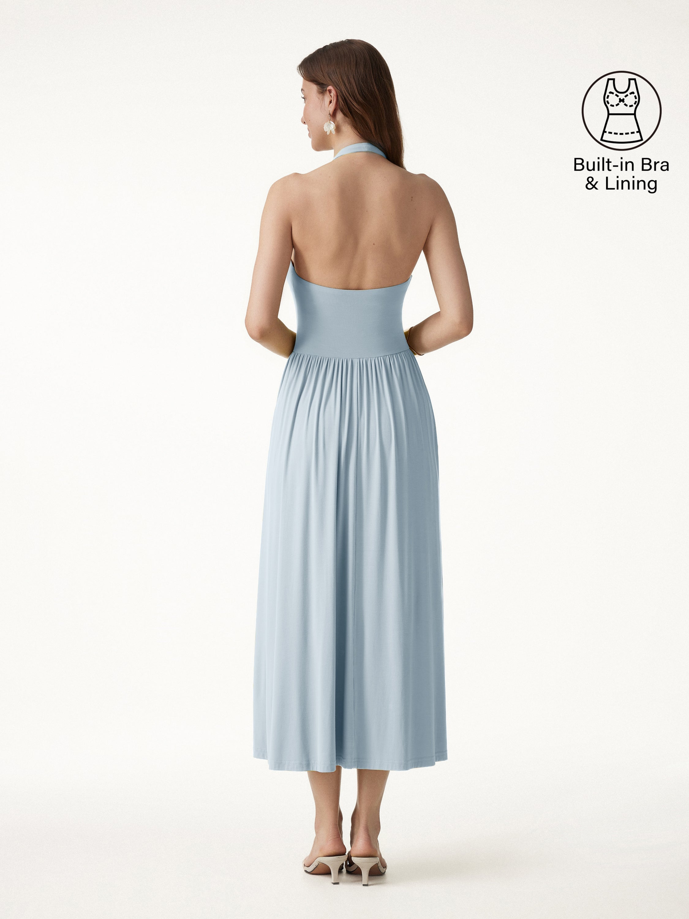 SkinKiss Halter Ruched Midi Bra Dress with Pockets