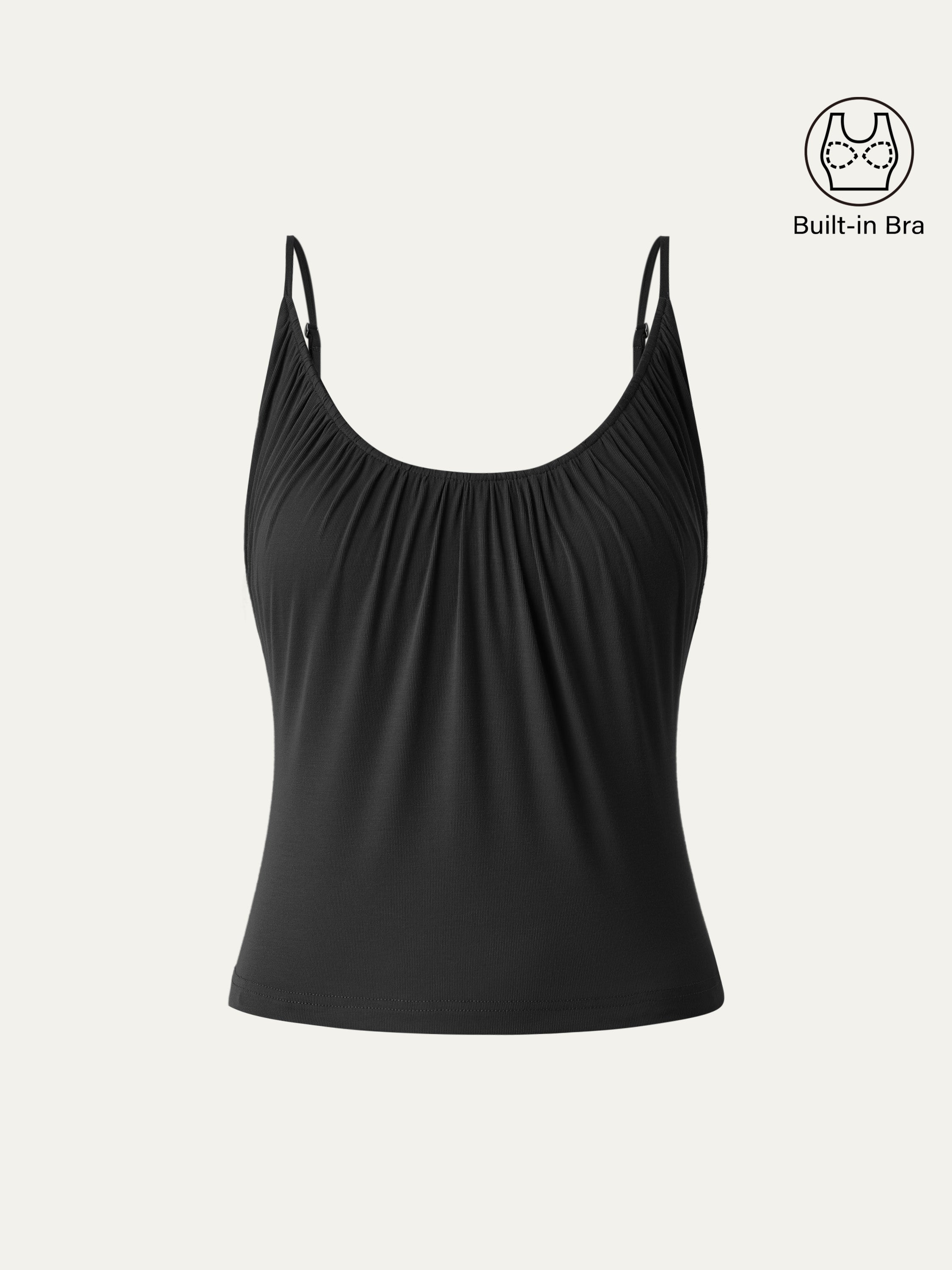 Scoop Neck Gathered Spaghetti Bra Tank