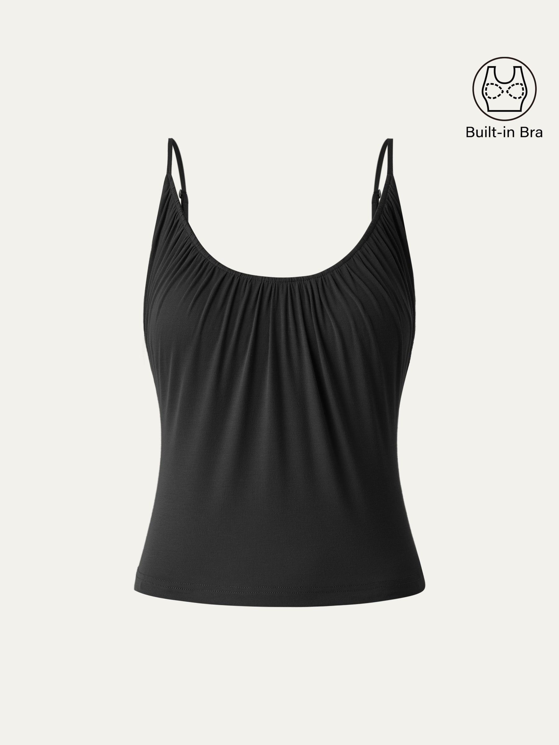Scoop Neck Gathered Spaghetti Bra Tank