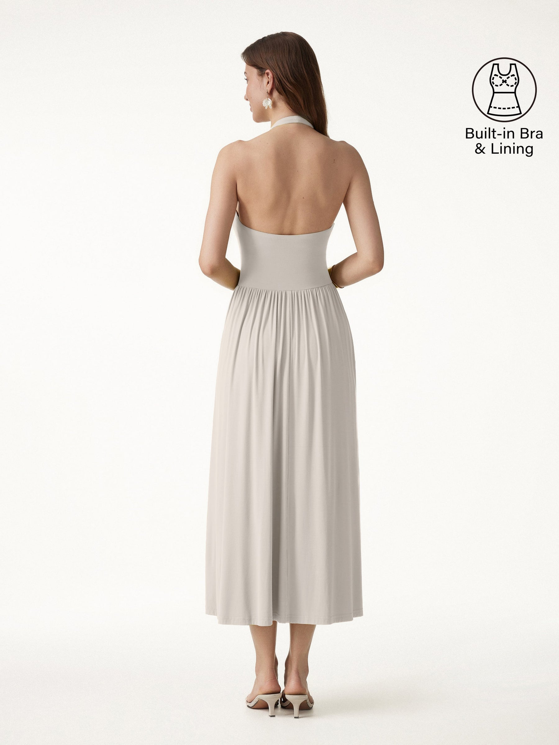 SkinKiss Halter Ruched Midi Bra Dress with Pockets
