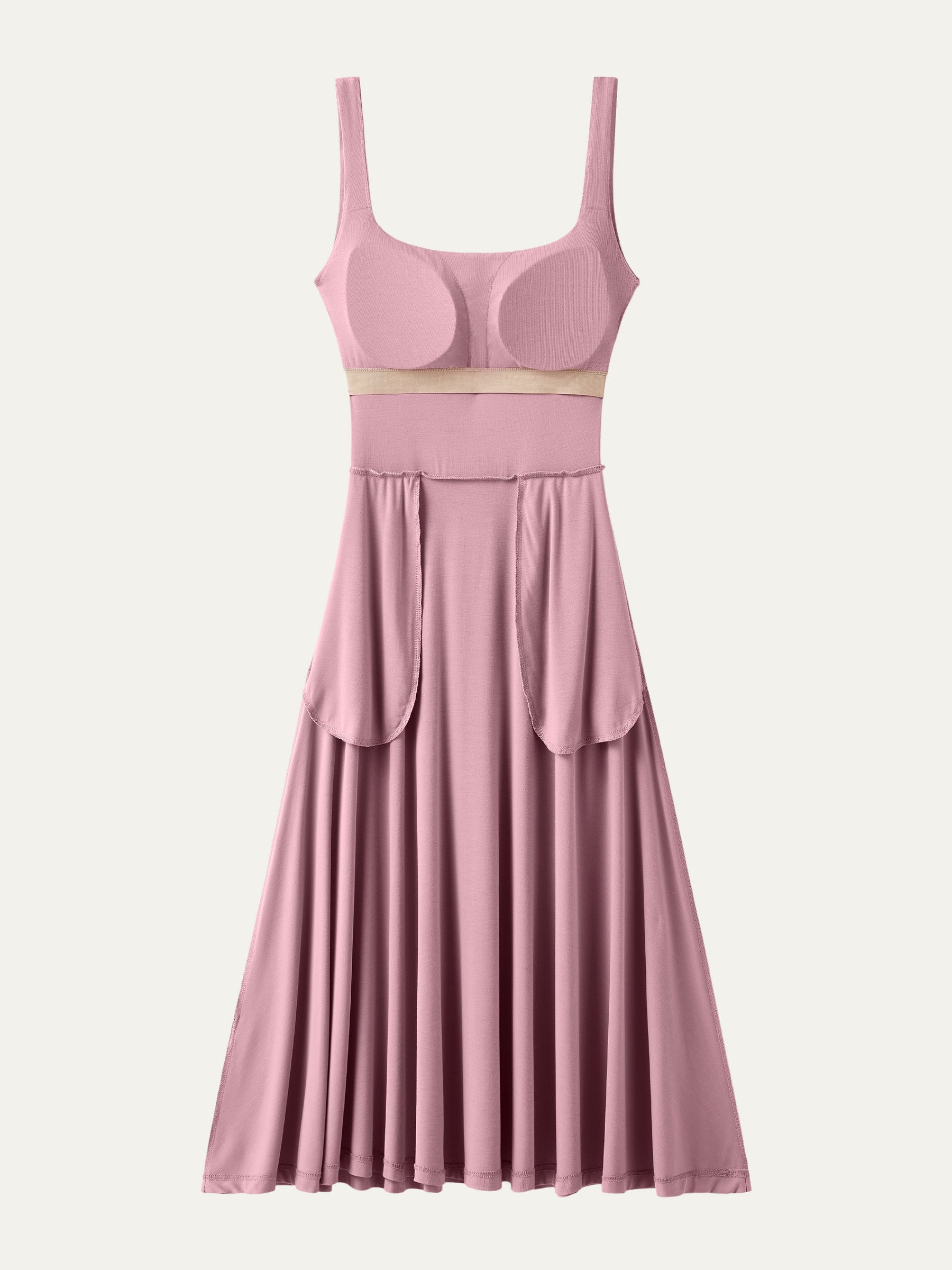 Square Neck Flowy New Airy Bra Midi Dress
