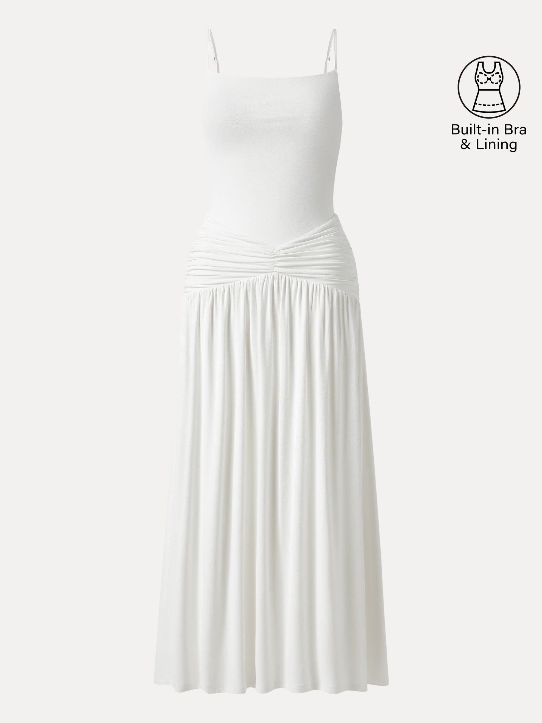 Not-See-Thru Spaghetti Gathered Maxi Bra Dress