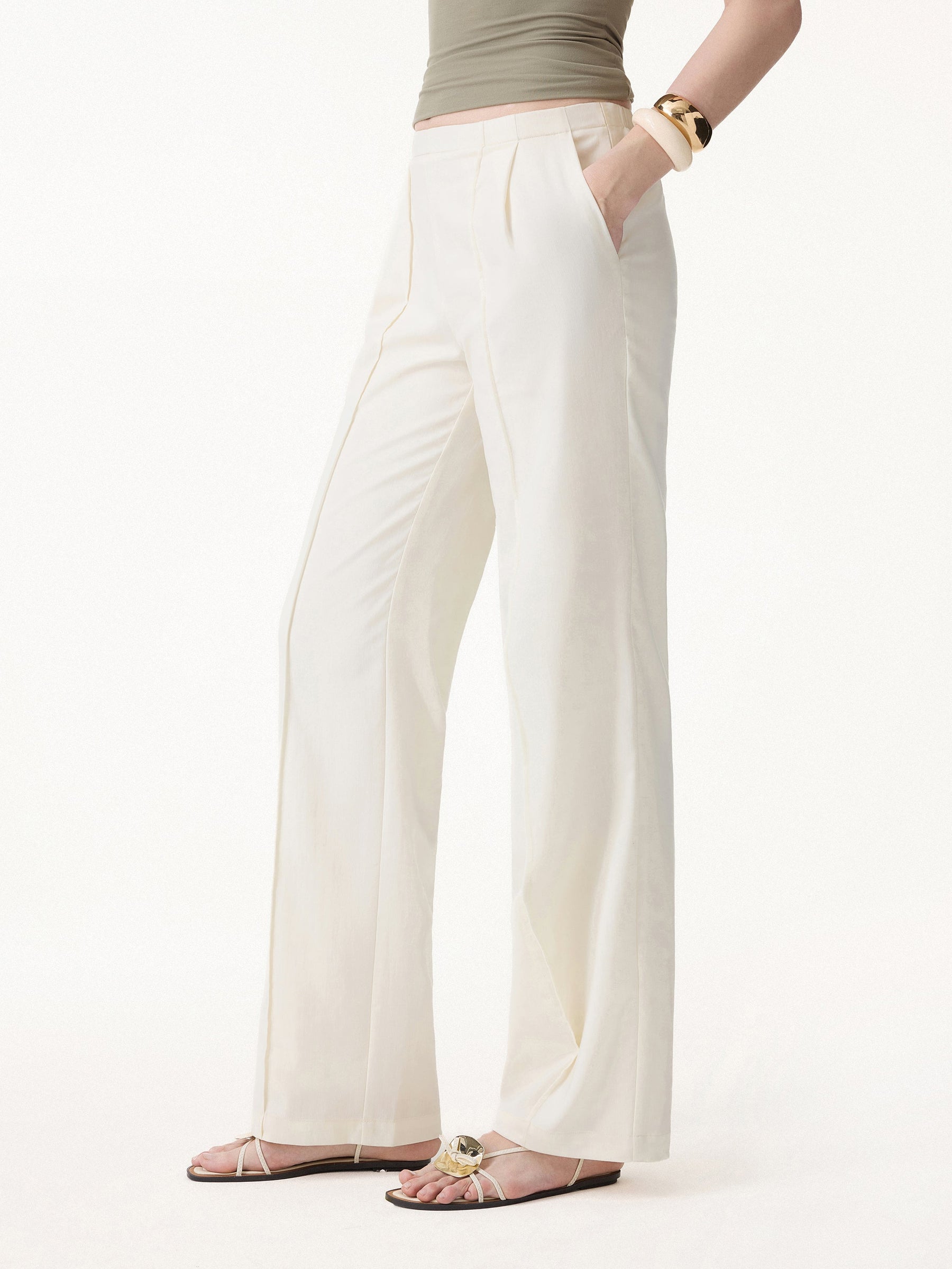 Lyocell-Linen Pintuck Wide Leg Vacay Pant