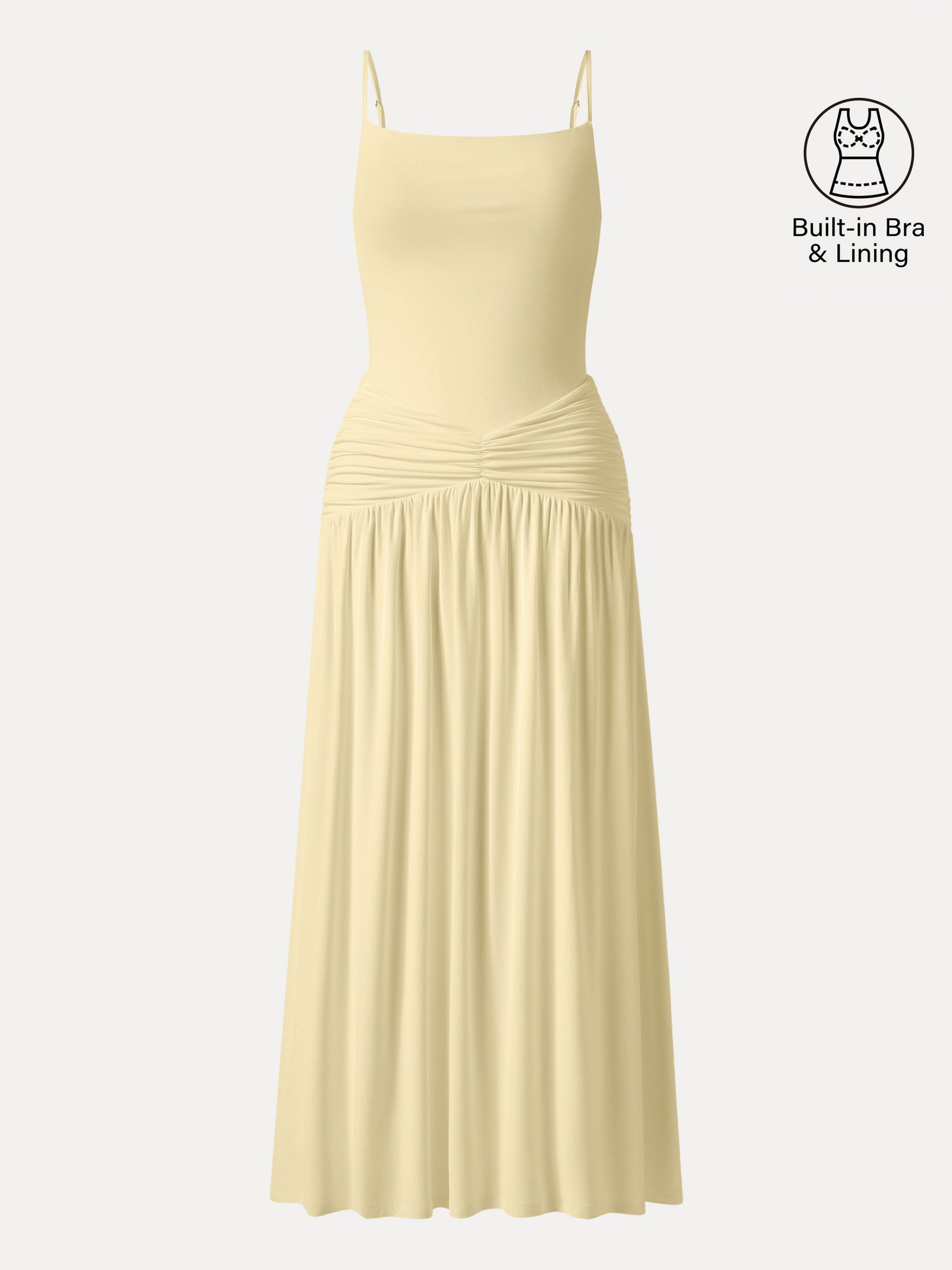 Not-See-Thru Spaghetti Gathered Maxi Bra Dress