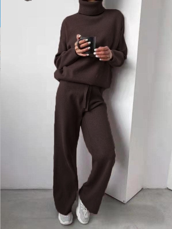 Women's 2-Piece Casual Suit - Turtleneck Sweater & Drawstring Pants