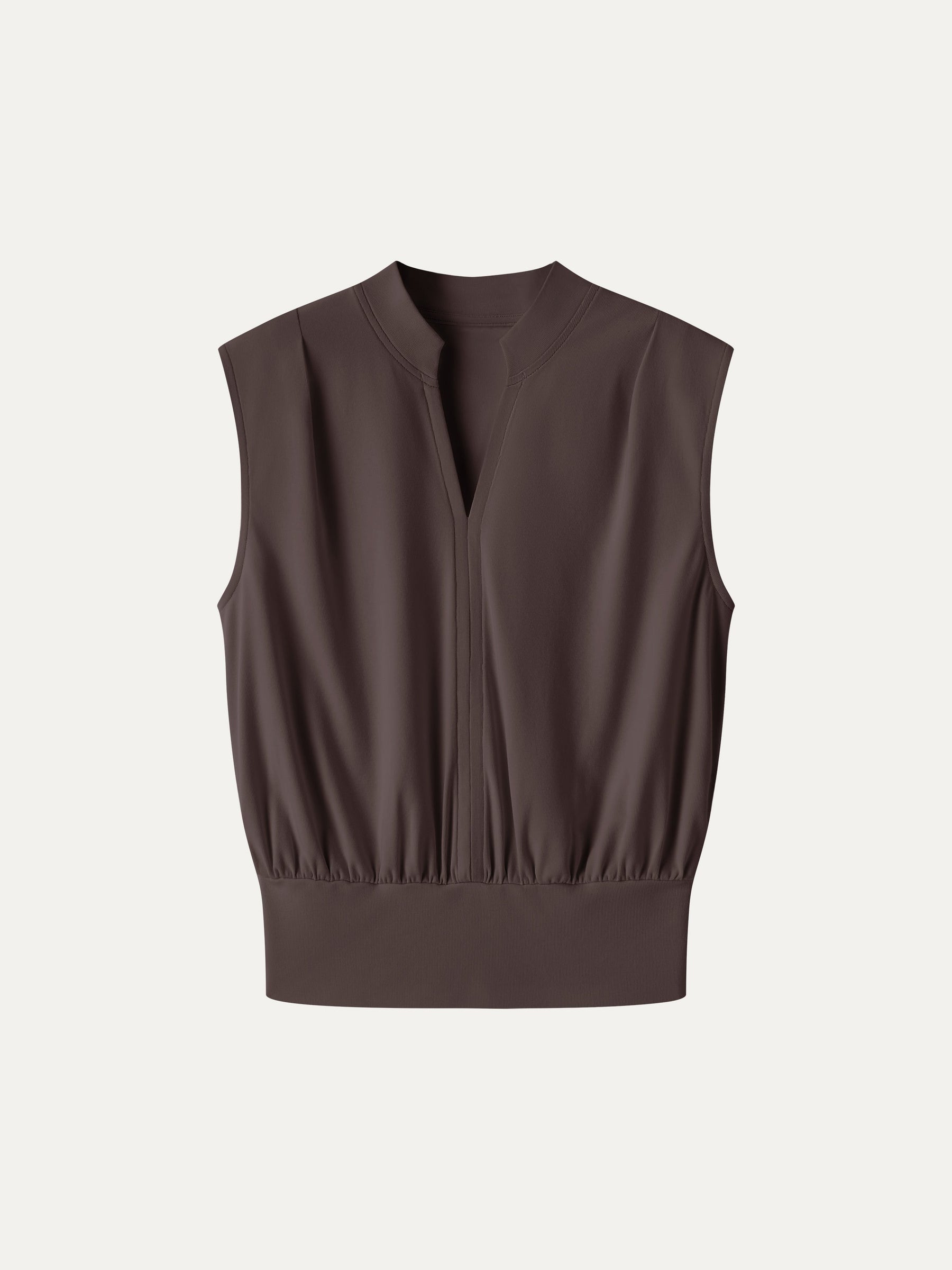 Cotton-Viscose V-neck Stand Collar Sleeveless Top