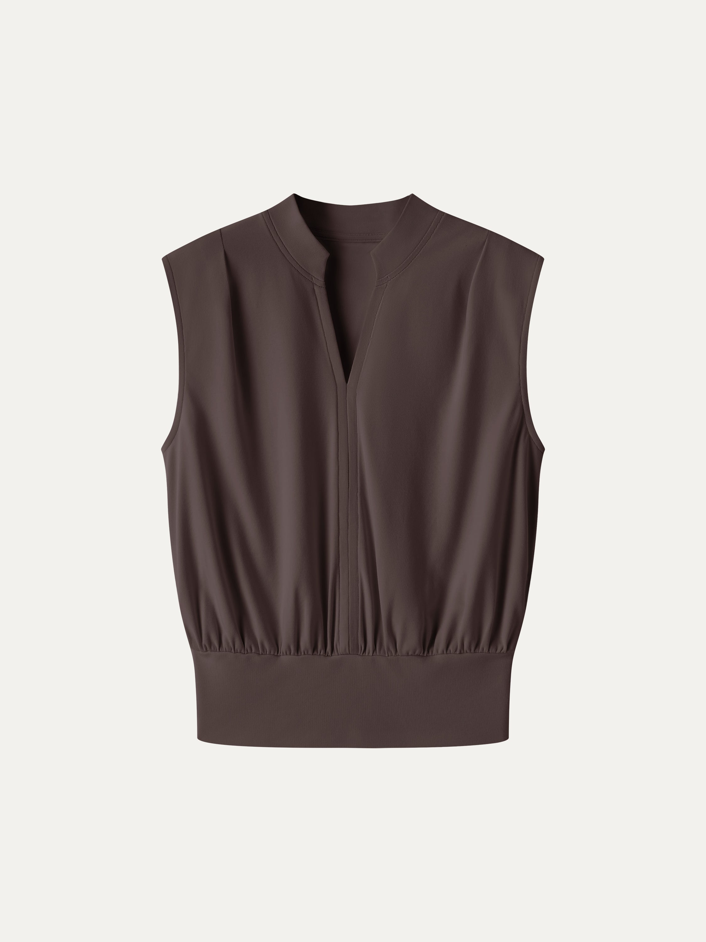 Cotton-Viscose V-neck Stand Collar Sleeveless Top