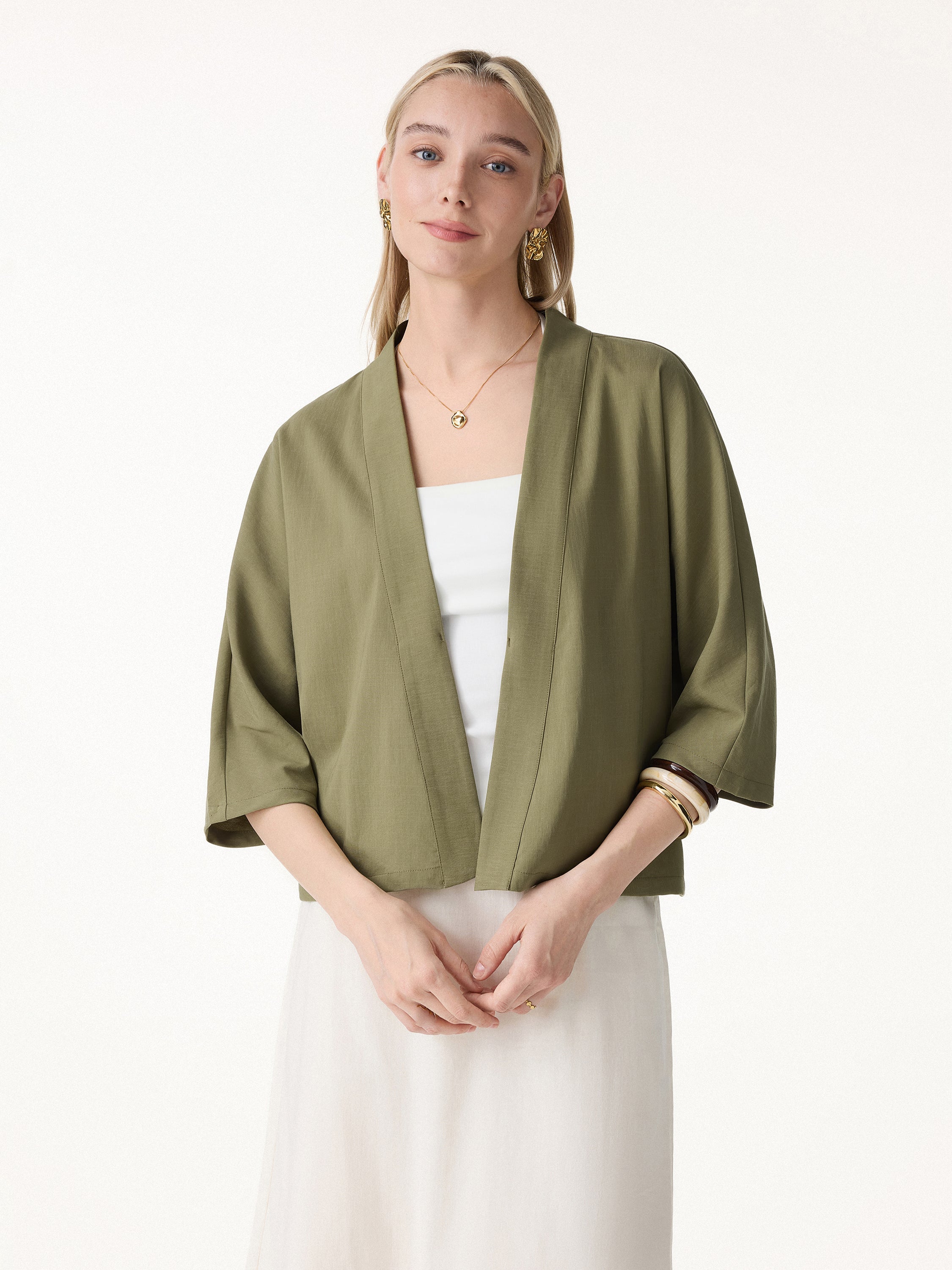 Lyocell-Linen 3/4 Sleeve Cardigan