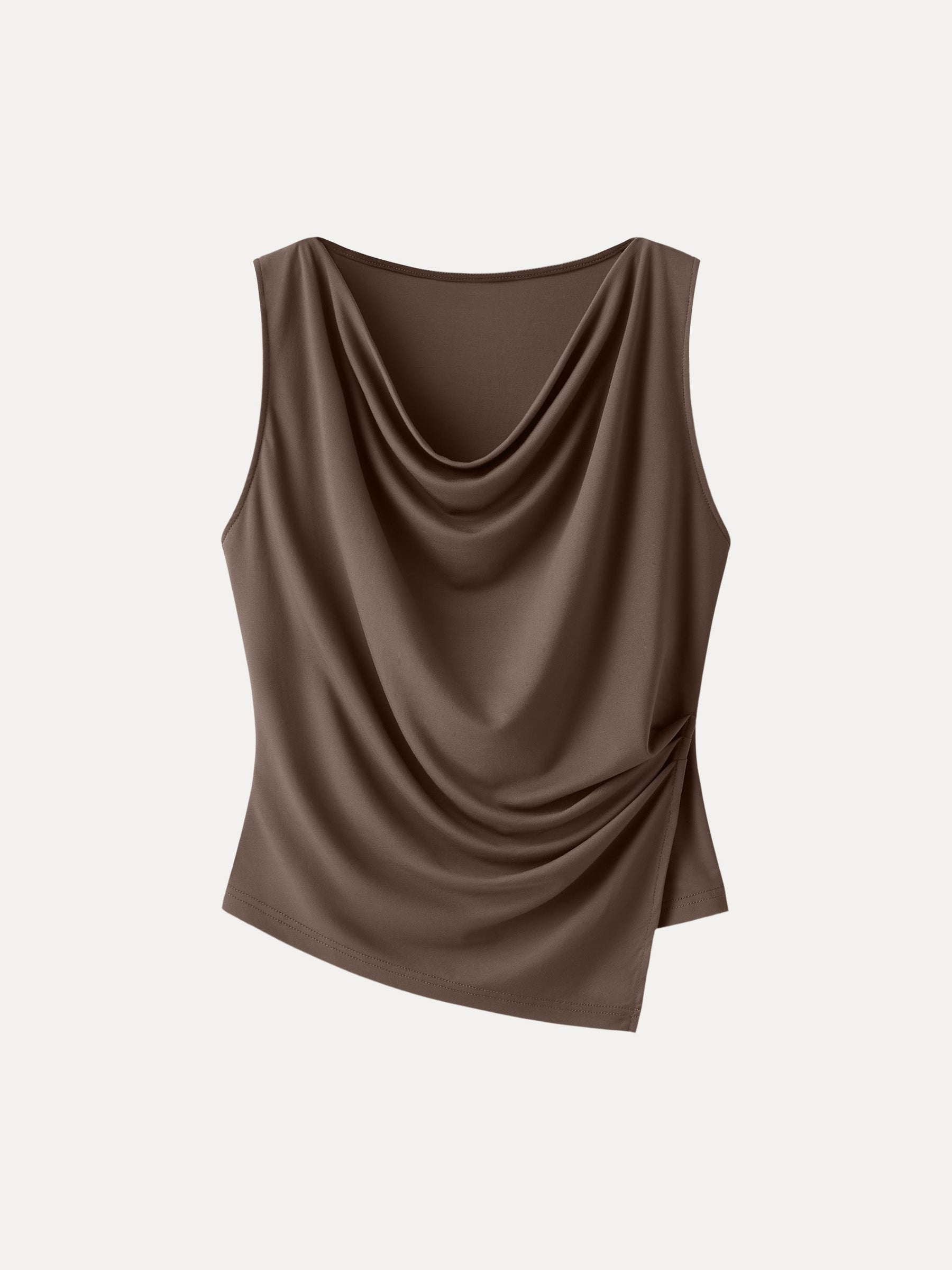 Cowl Neck Asymmetrical Tucked Sleeveless Top
