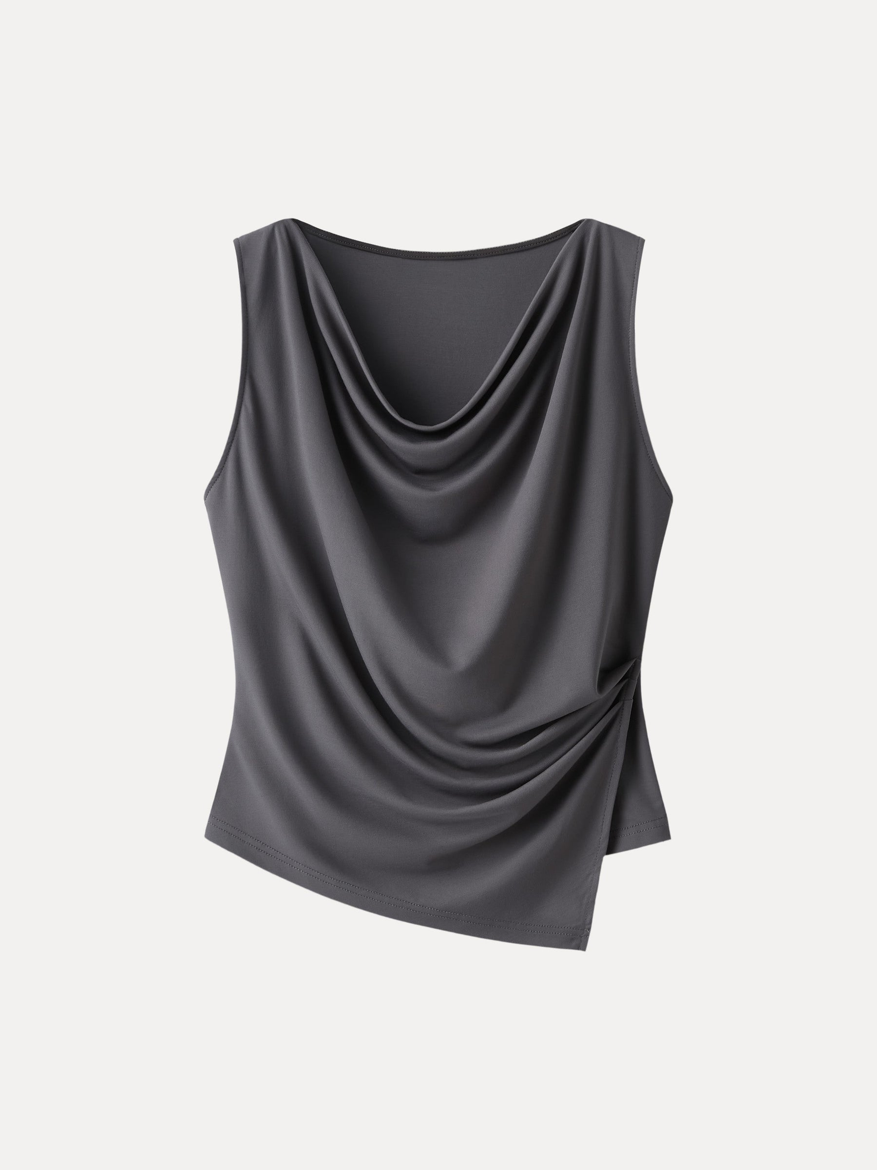 Cowl Neck Asymmetrical Tucked Sleeveless Top