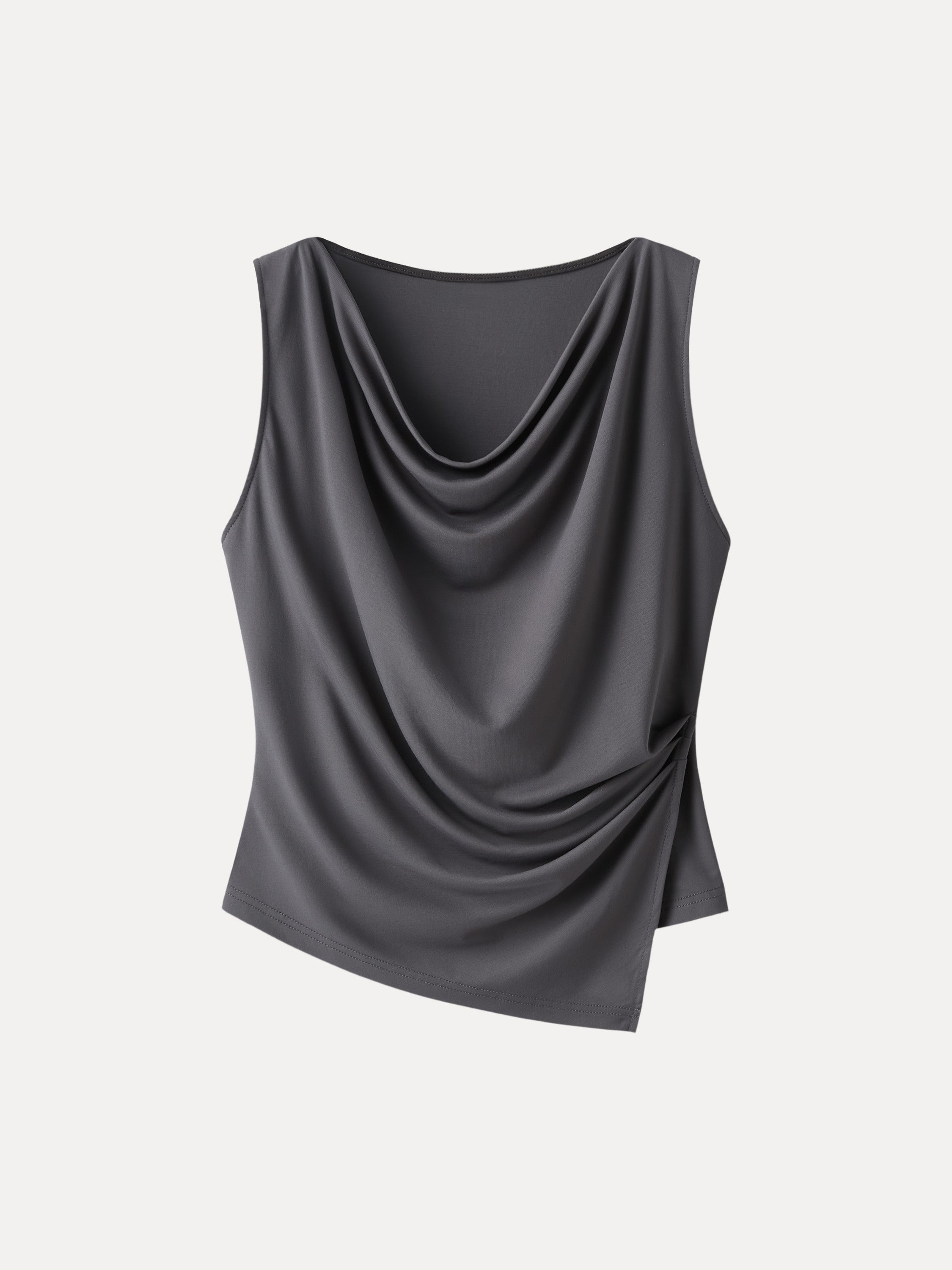 Cowl Neck Asymmetrical Tucked Sleeveless Top