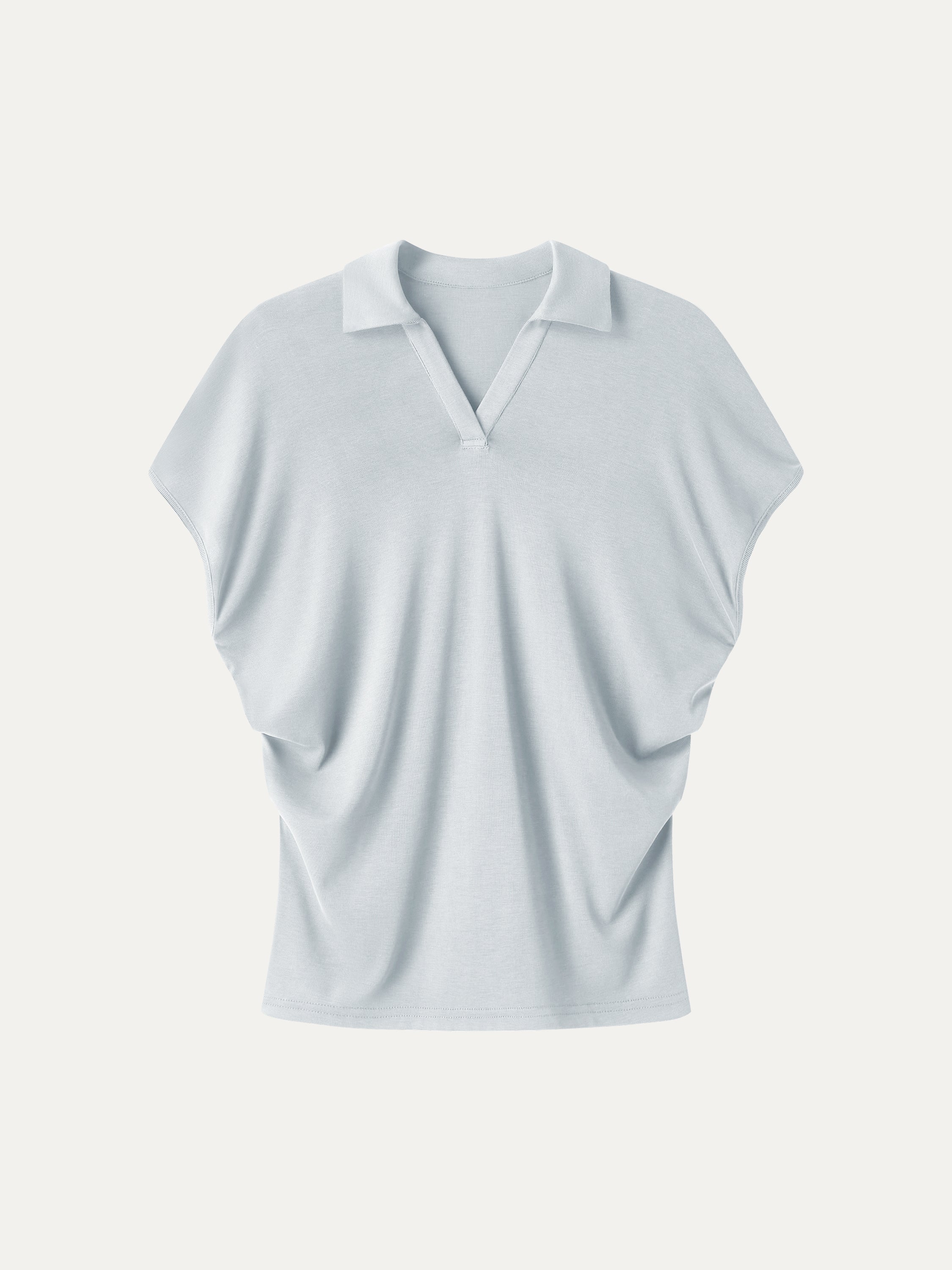 Sandwashed Modal Polo Neck Cap Sleeve Top