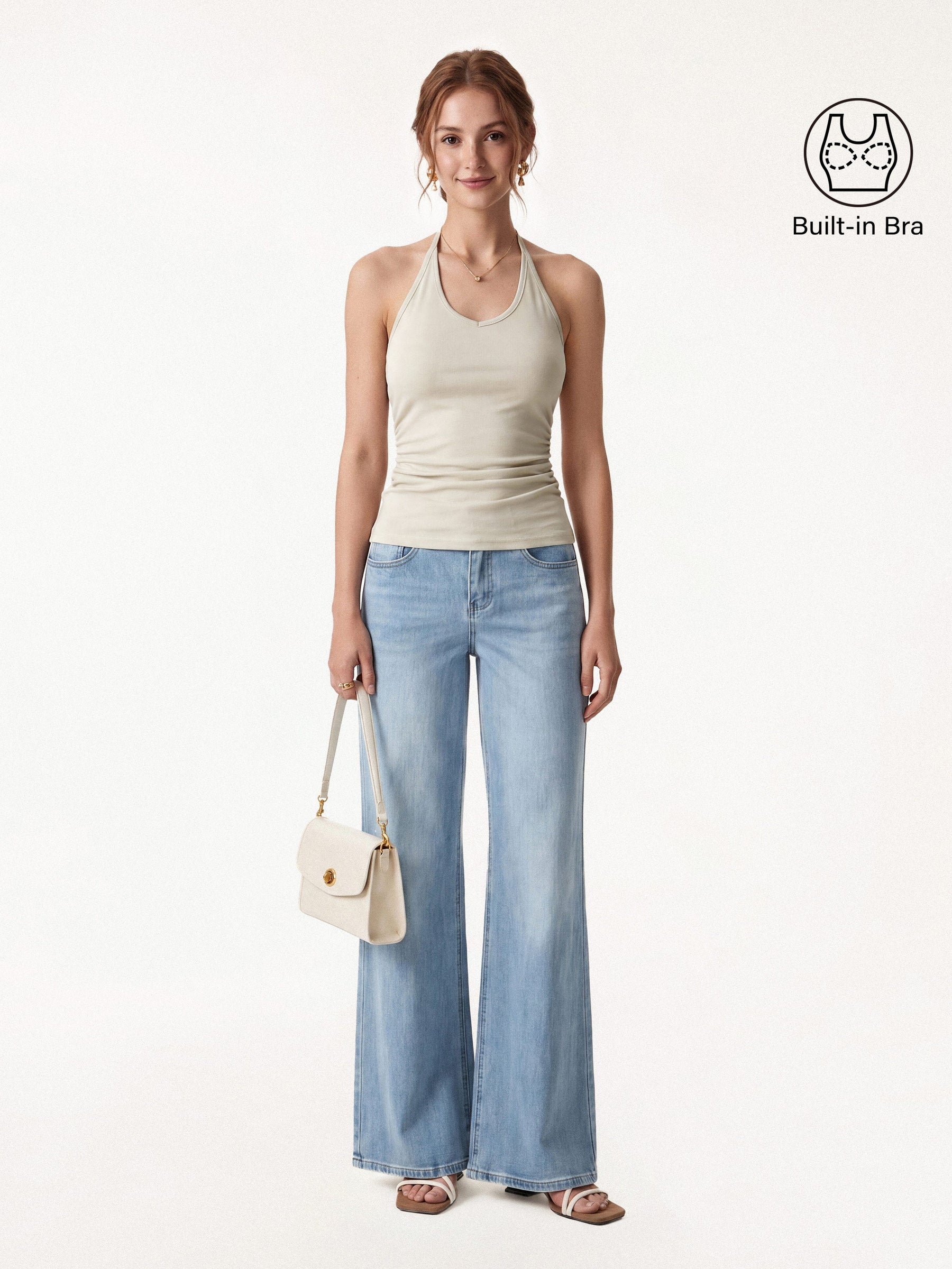Modal Halter Neck Open Back Ruched Bra Top