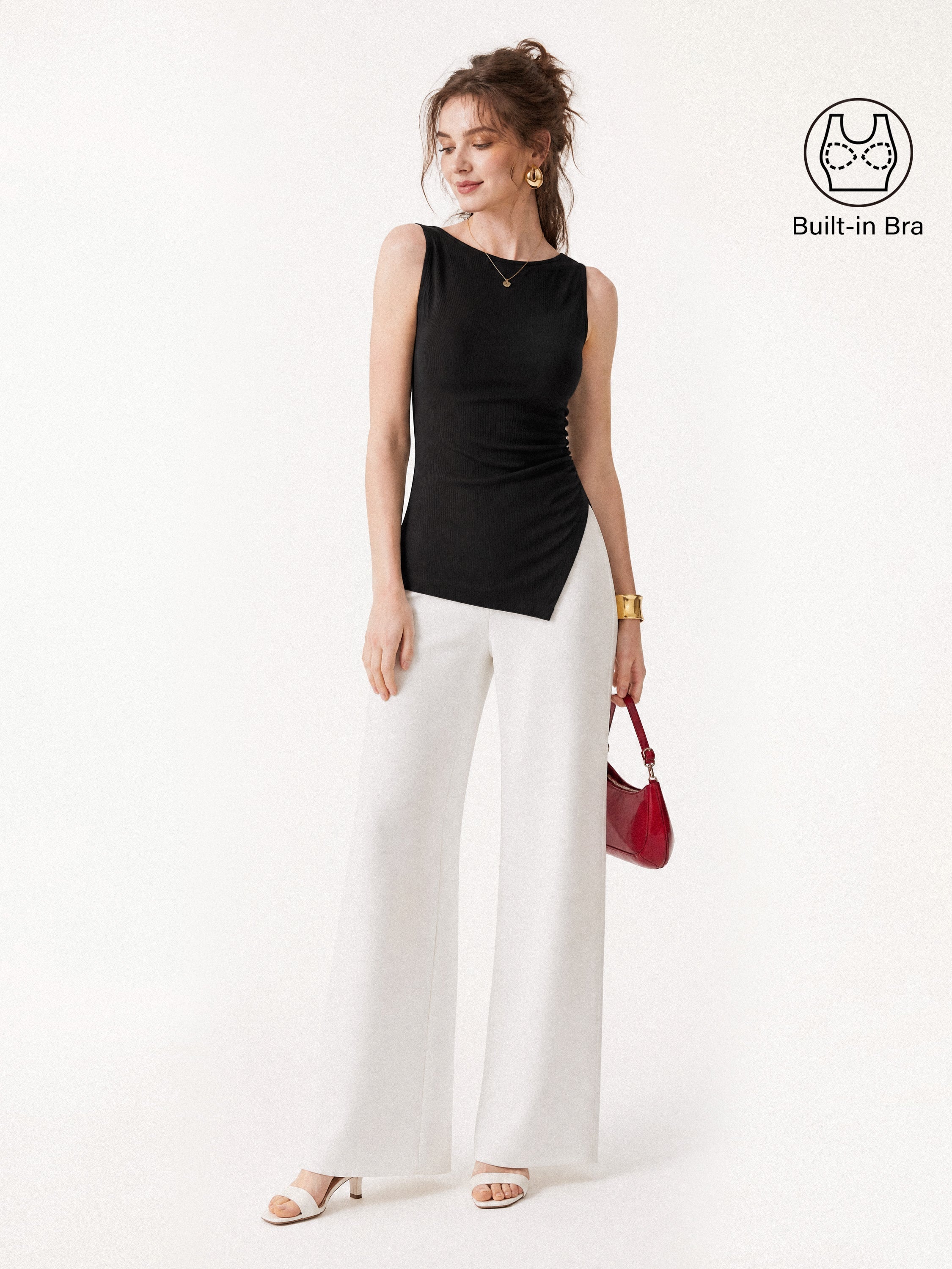 Boatneck Ruched Asymmetrical Bra Top