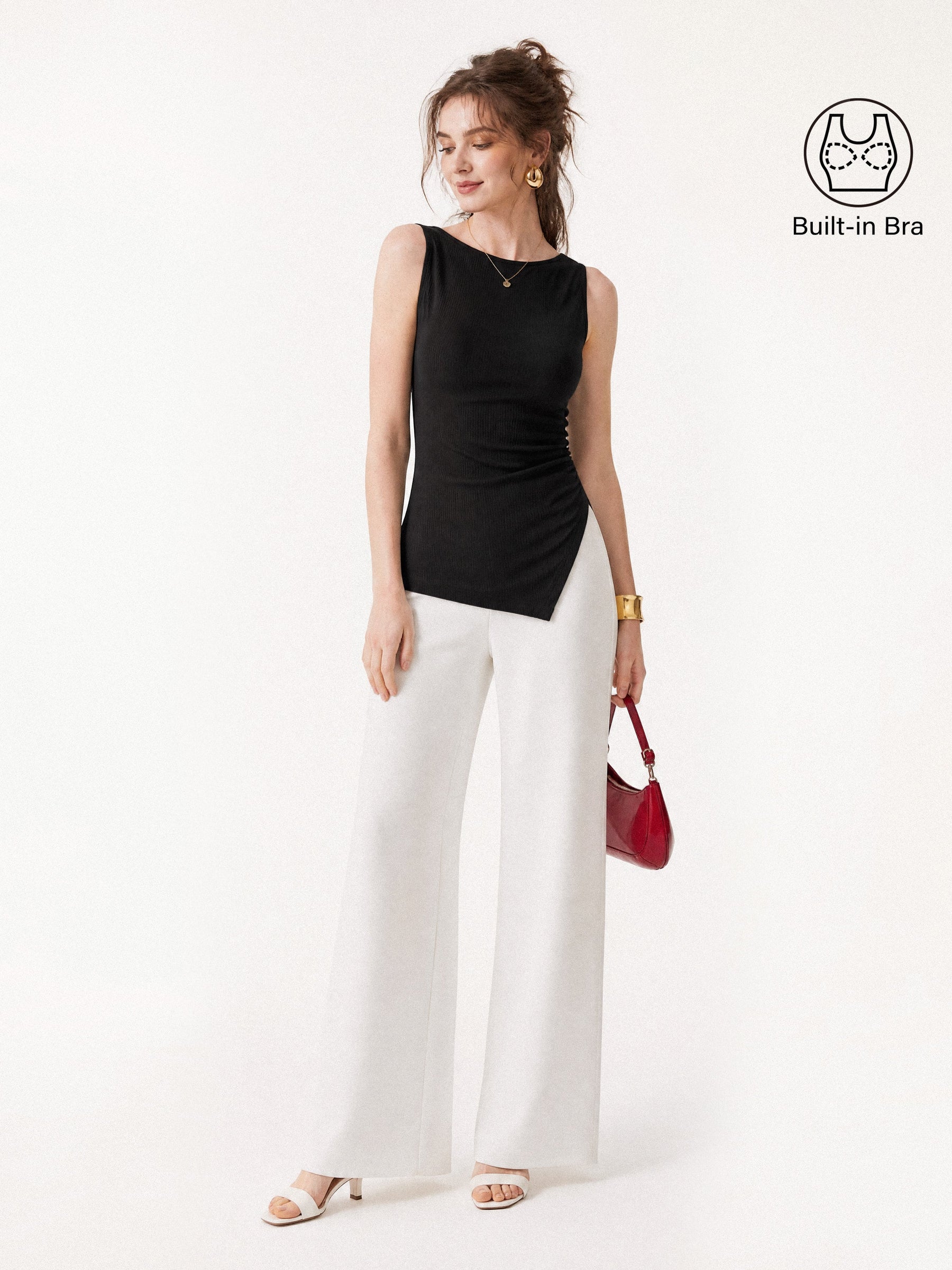 Boatneck Ruched Asymmetrical Bra Top
