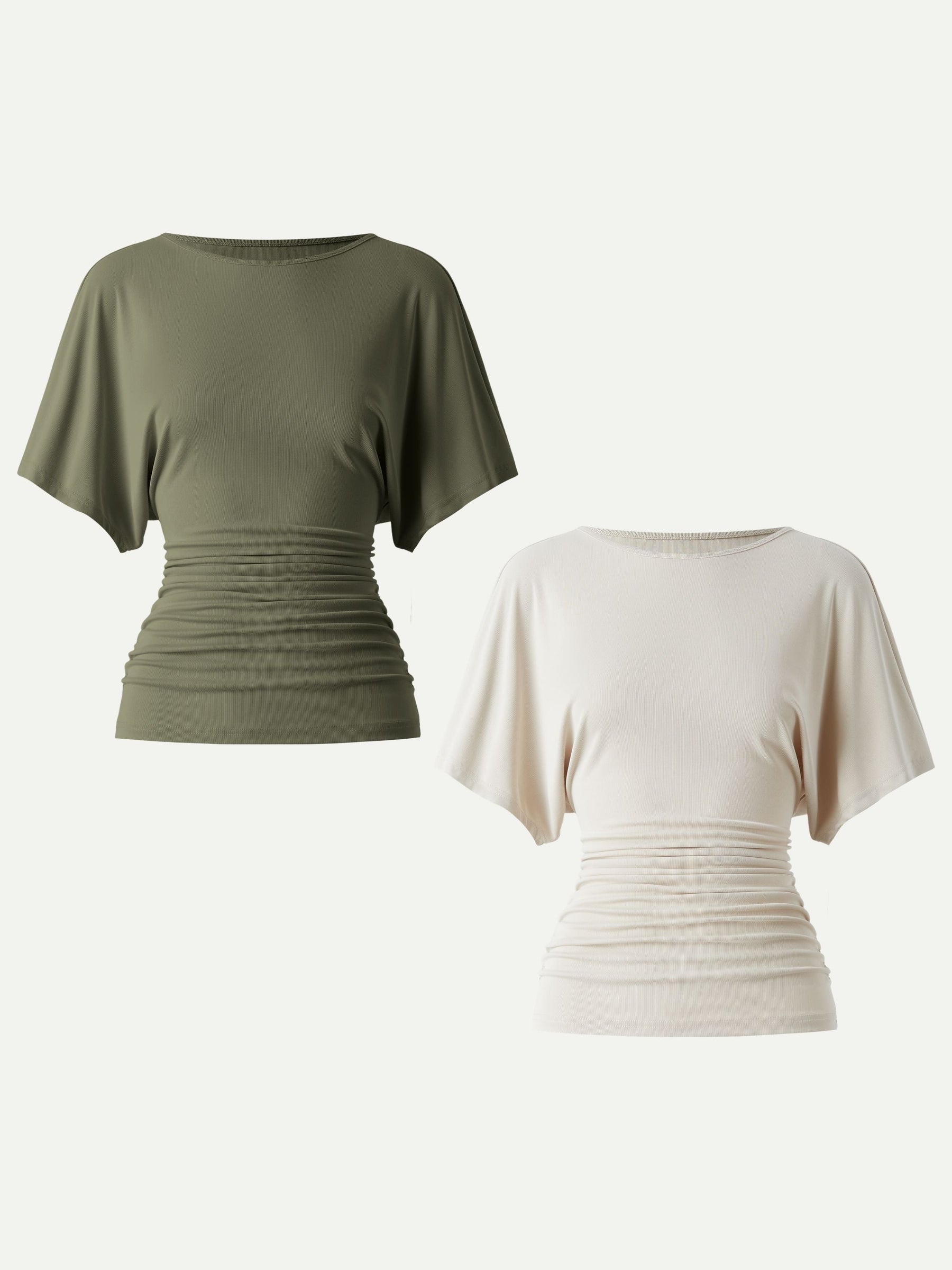 Effortless Boatneck Batwing Sleeve Side Ruched Top