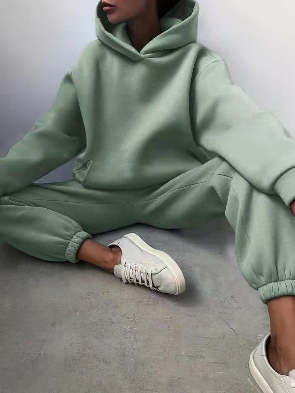 Women's Corduroy Hooded Sweater Set - Casual Two-Piece Tracksuit