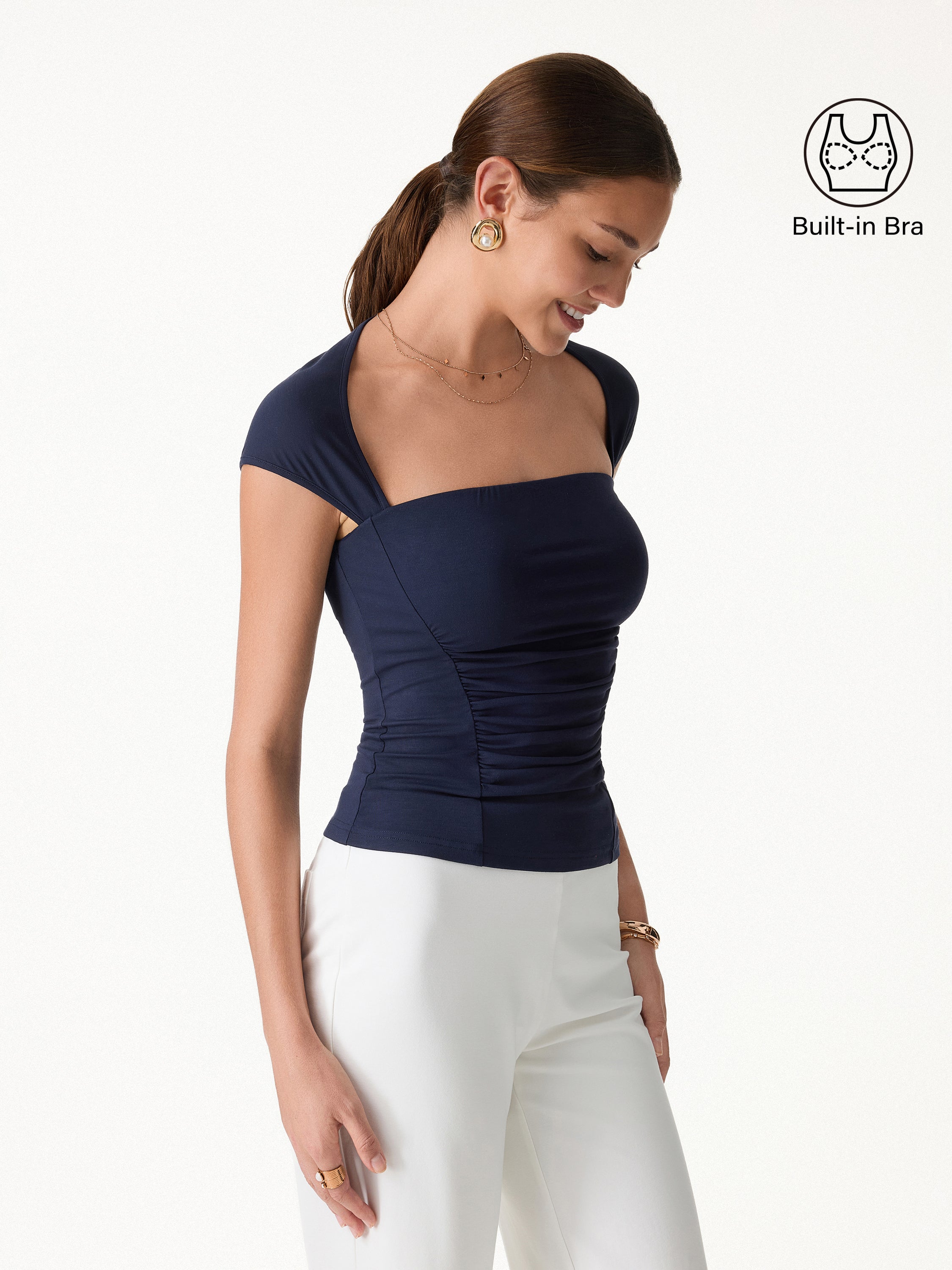 SkinKiss Square Neck Cutout Back Ruched Bra Top