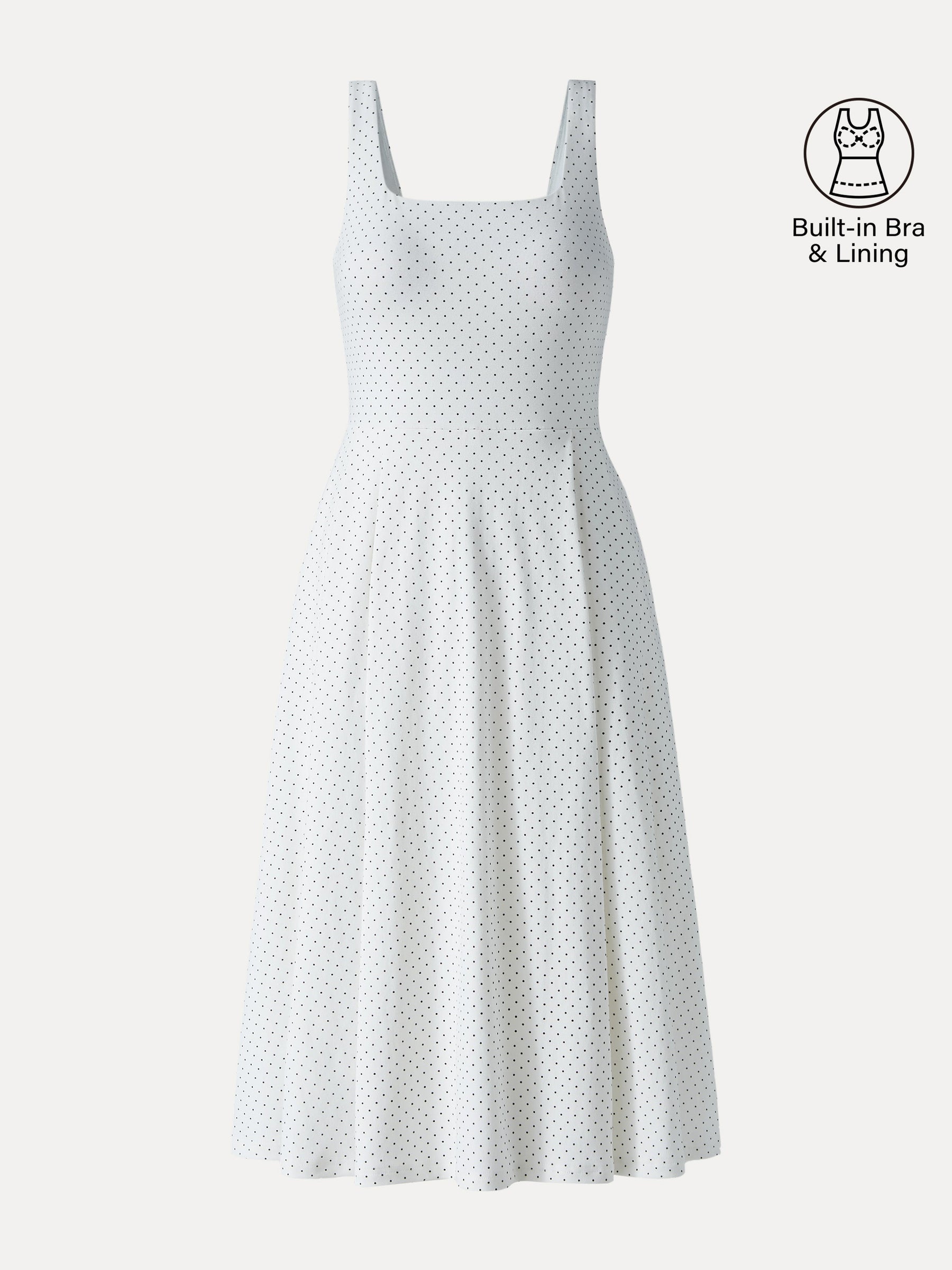 Stretch Cotton Polka Dot Square Neck Midi Bra Dress with Pockets Limited Edition