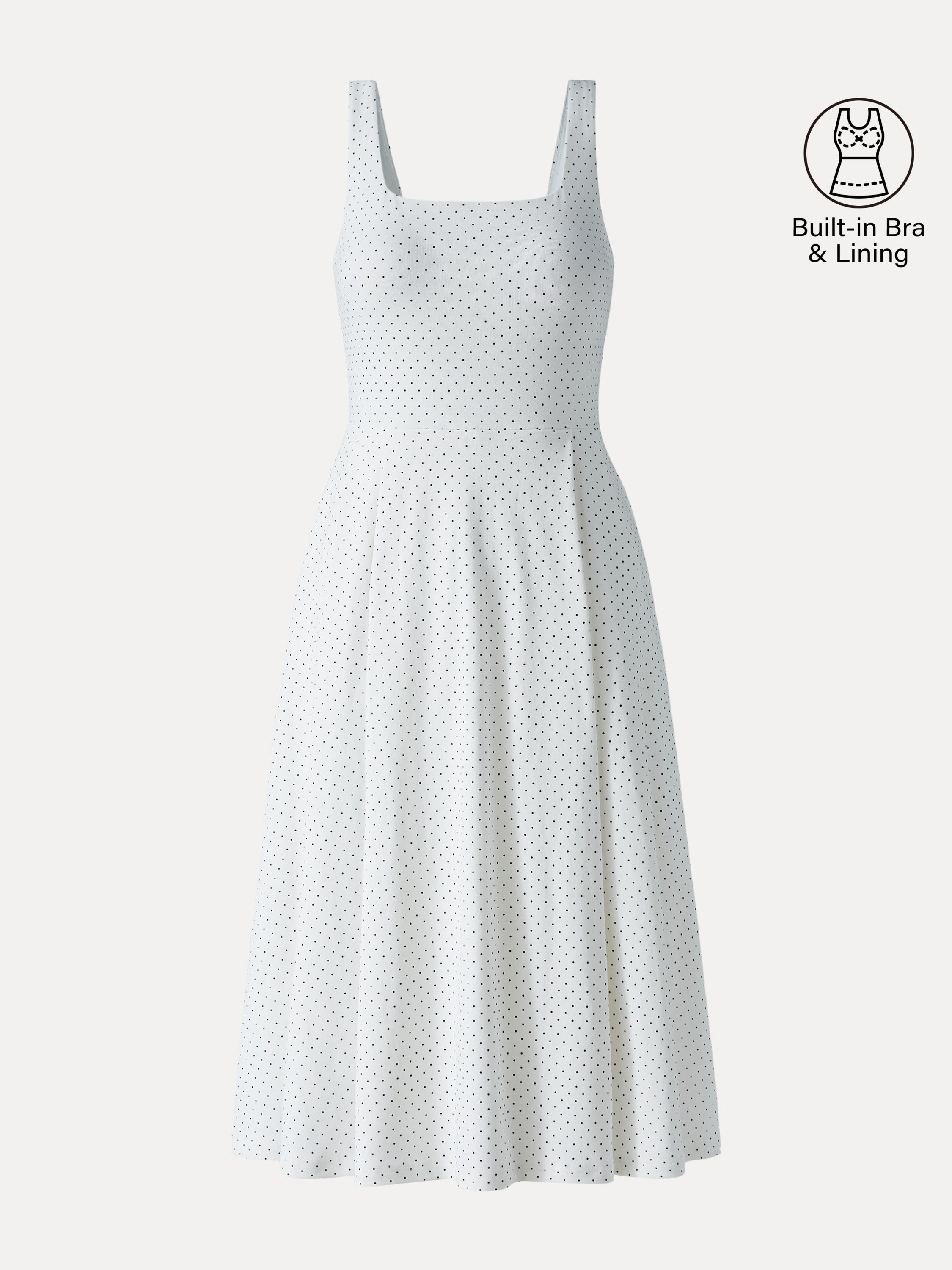 Stretch Cotton Polka Dot Square Neck Midi Bra Dress with Pockets Limited Edition