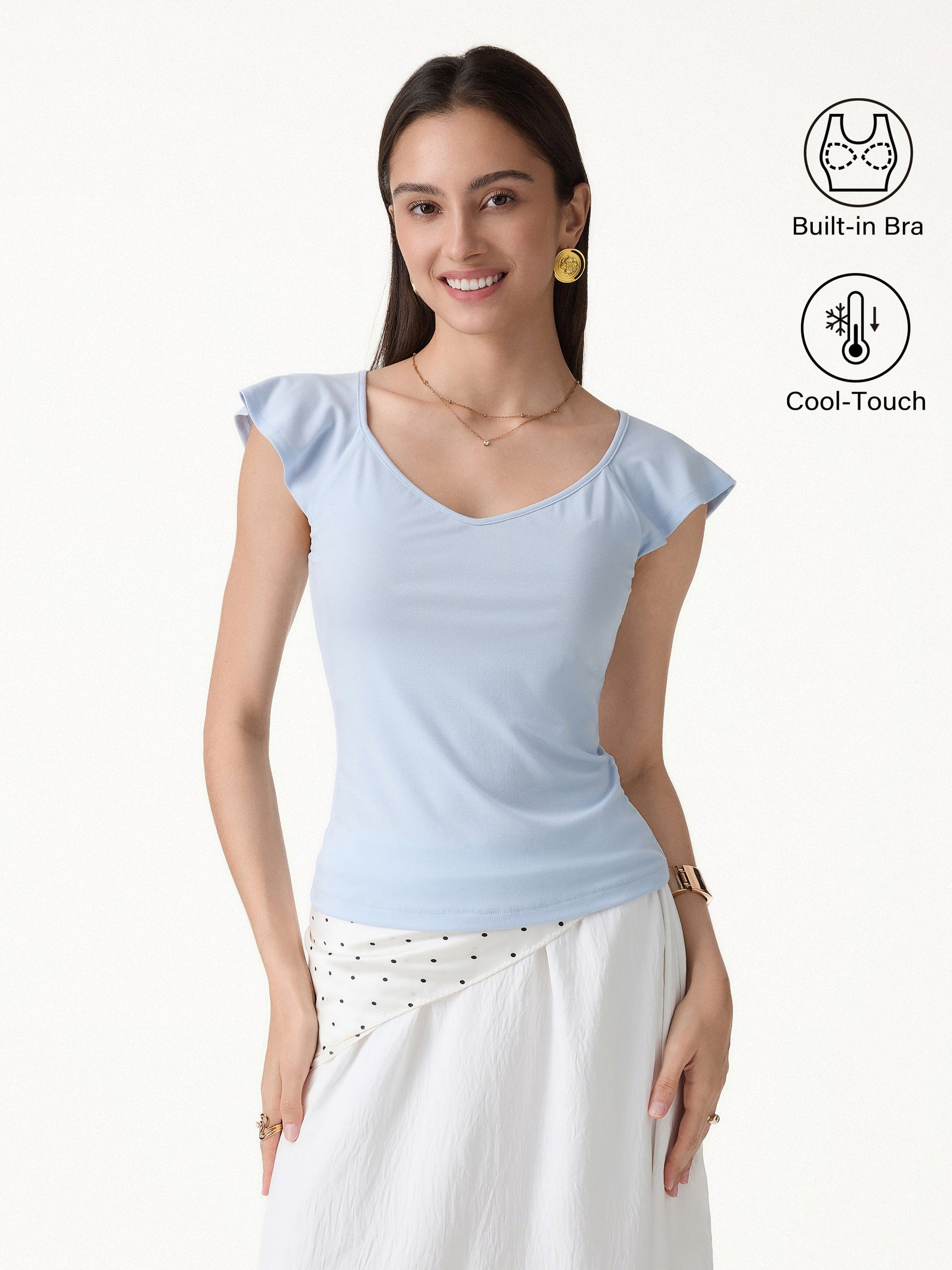 Matte Smooth Diamond Neck Flutter Sleeve Bra Top