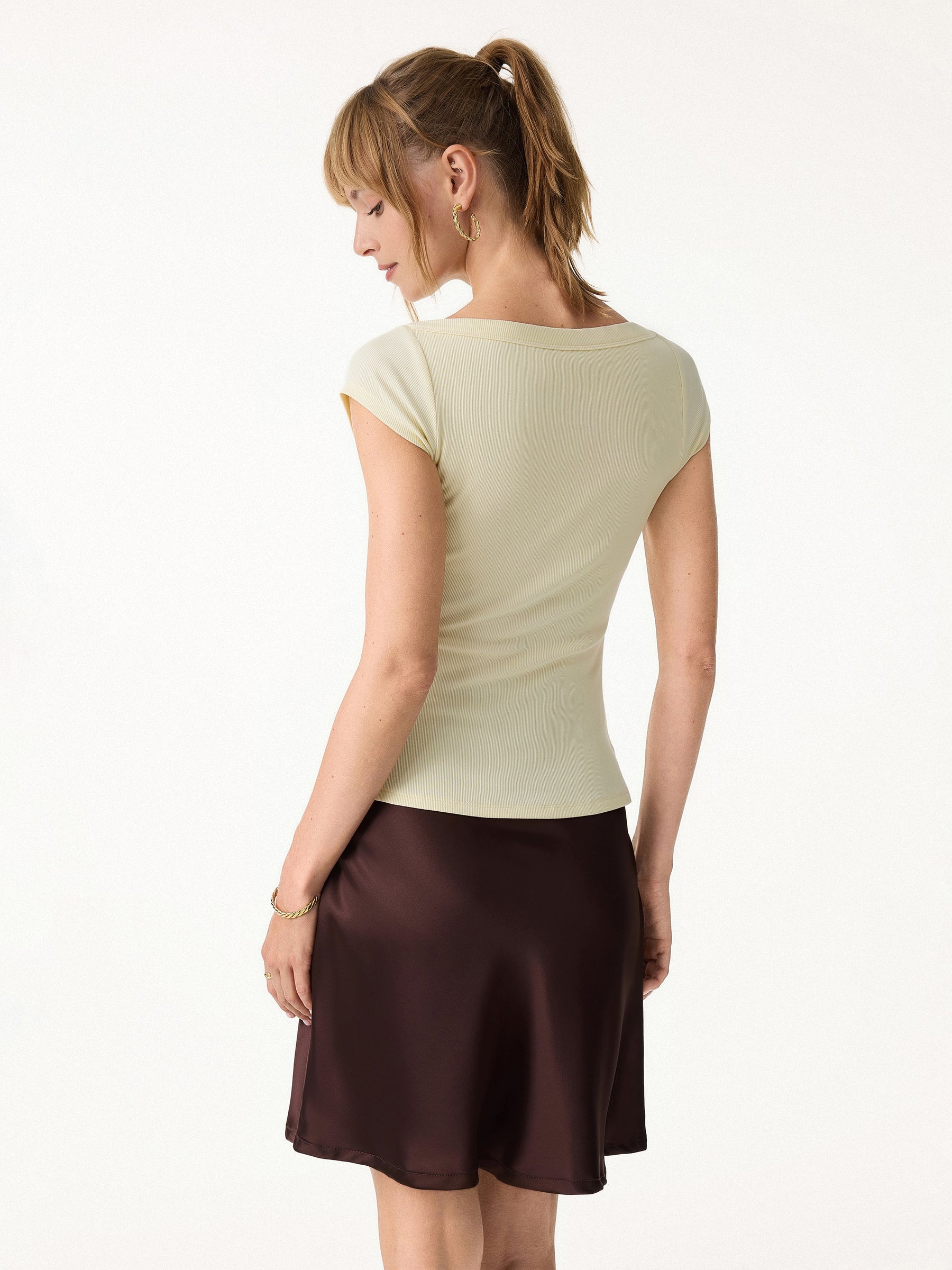 Plantive Boatneck Cap Sleeve Bra Top