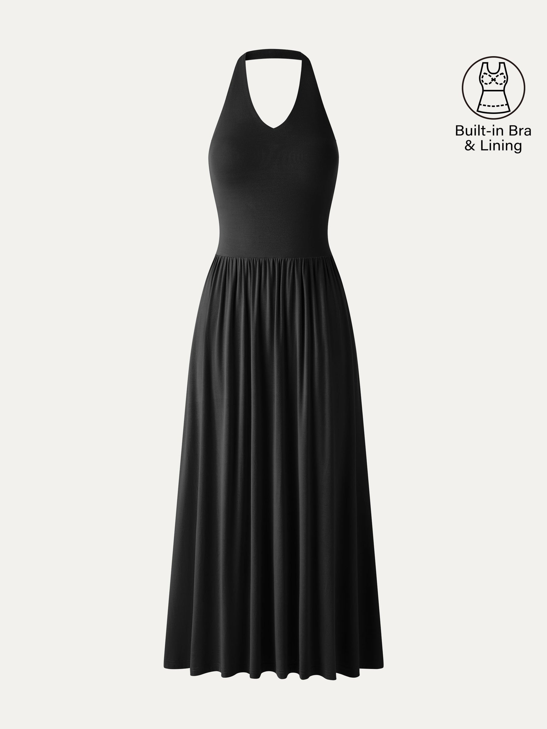 SkinKiss Halter Ruched Midi Bra Dress with Pockets