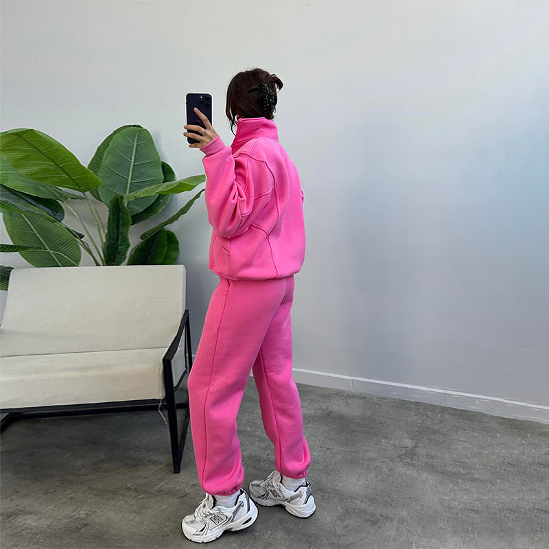 Women's Tracksuit Set - Zip Cardigan & Drawstring Trousers with Pockets