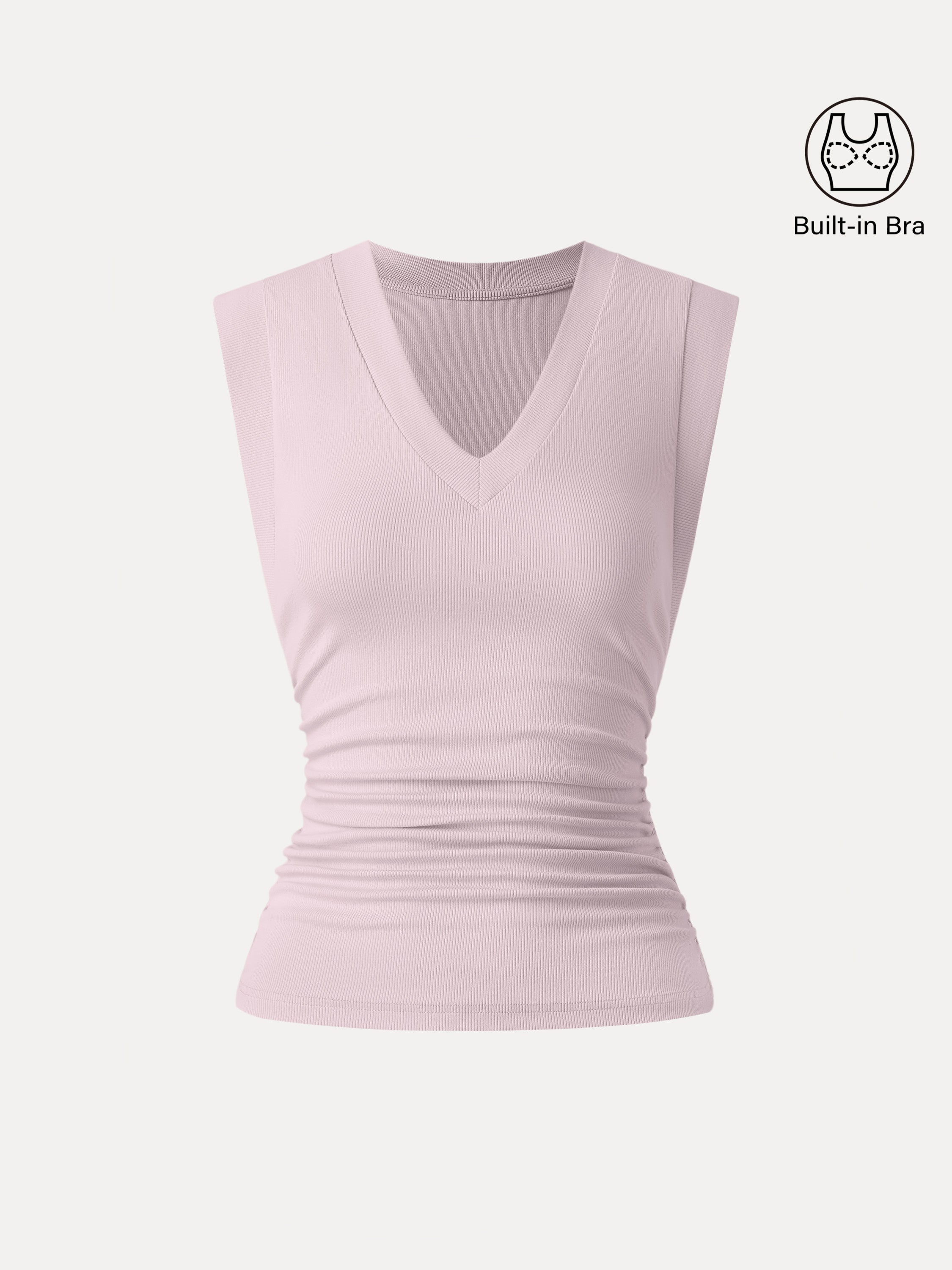 Stretch Cotton V-neck Side Ruched Muscle Bra Top