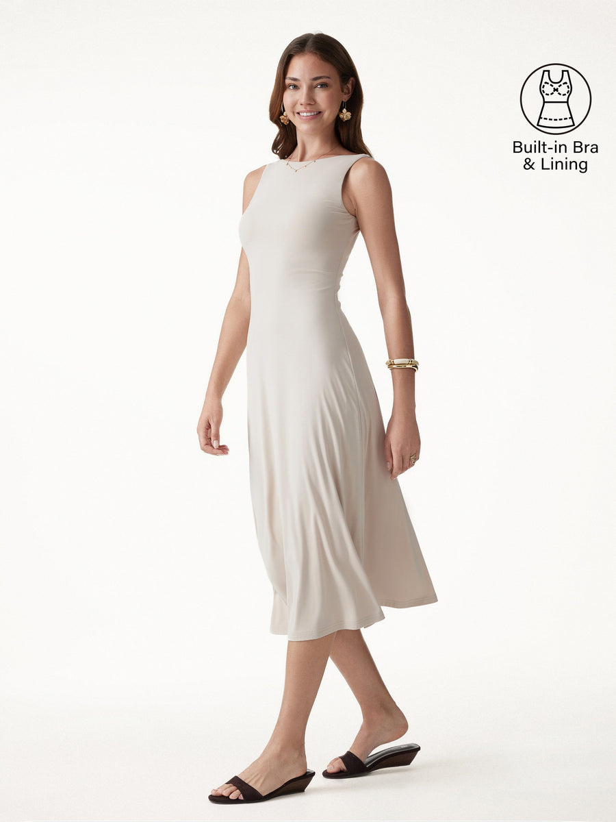 SkinKiss Boatneck Open-Back Flowy Midi Bra Dress