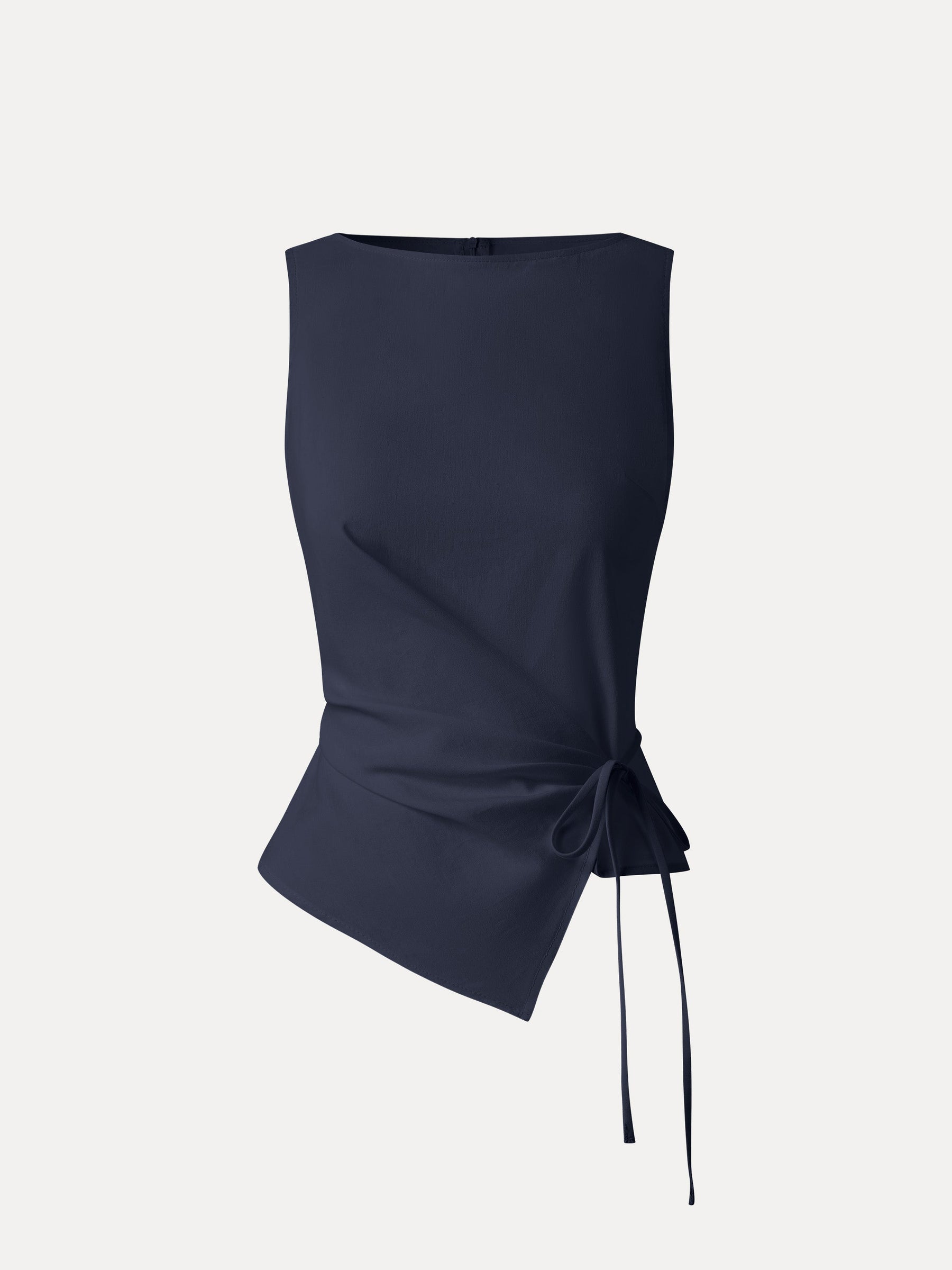 Lyocell-Linen Blend Boatneck Waist-Defined Top