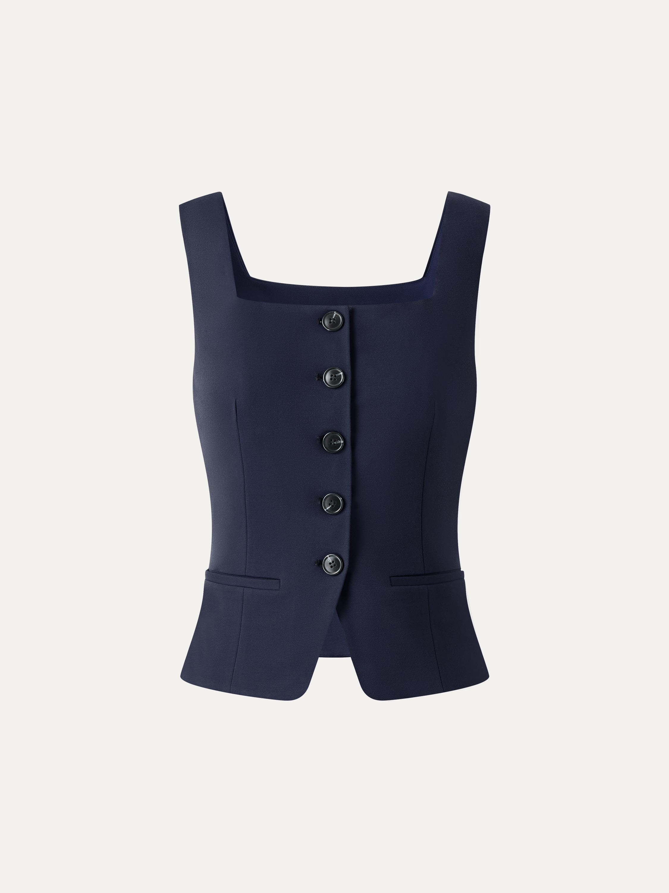 Stretch Ponte Square Neck Cropped Waistcoat with Pockets