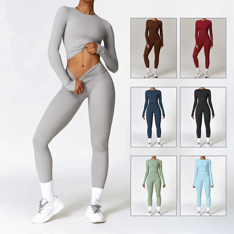 Women's Tracksuit Set - Gym Top & High Waist Leggings Yoga Outfit