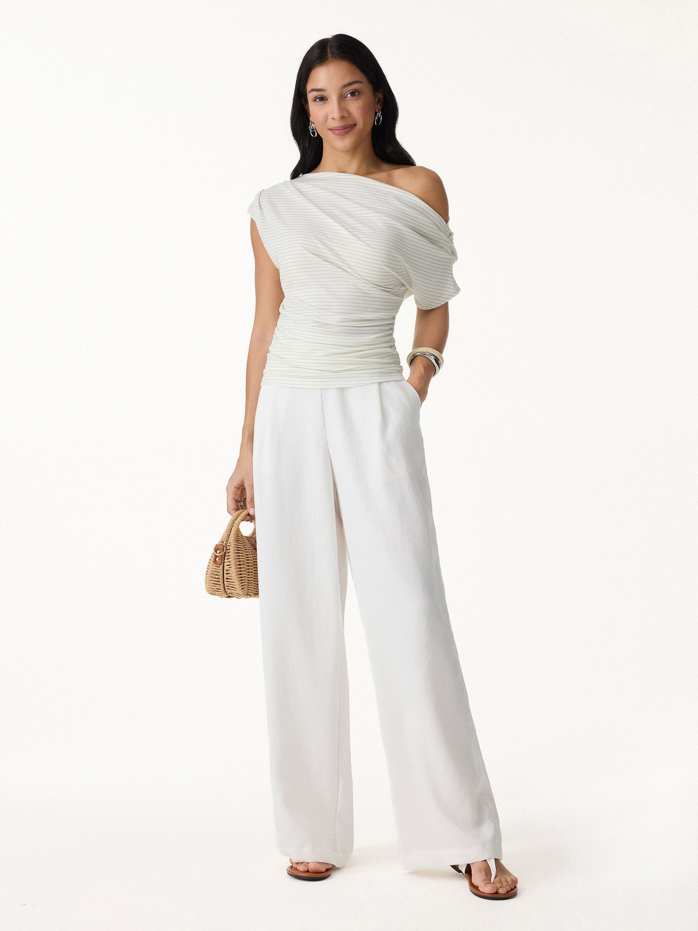 Striped Asymmetrical Neck Top