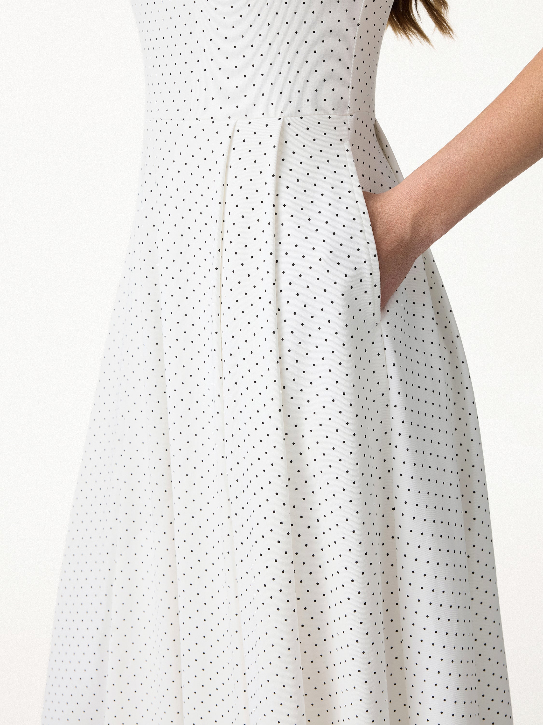 Stretch Cotton Polka Dot Square Neck Midi Bra Dress with Pockets Limited Edition