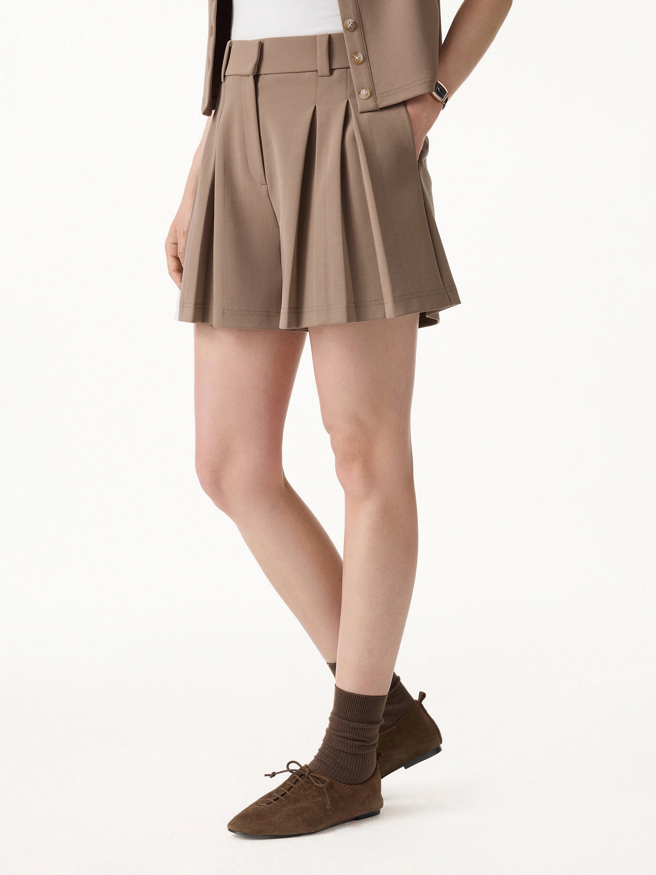 Sandwashed Modal High Rise A-Line Pleated Shorts