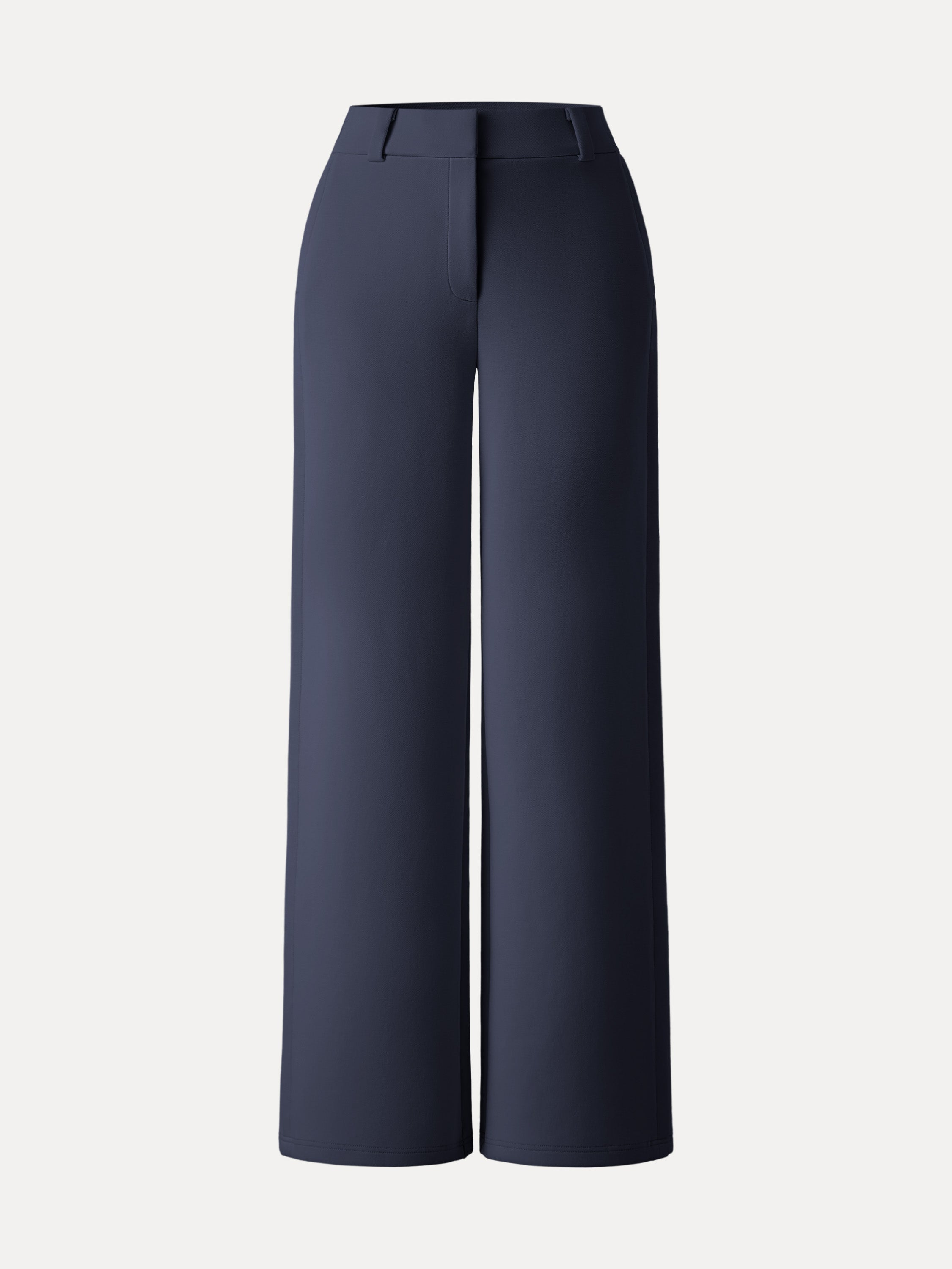 Stretchy Mid Rise Fly-Front Wide Leg Trouser