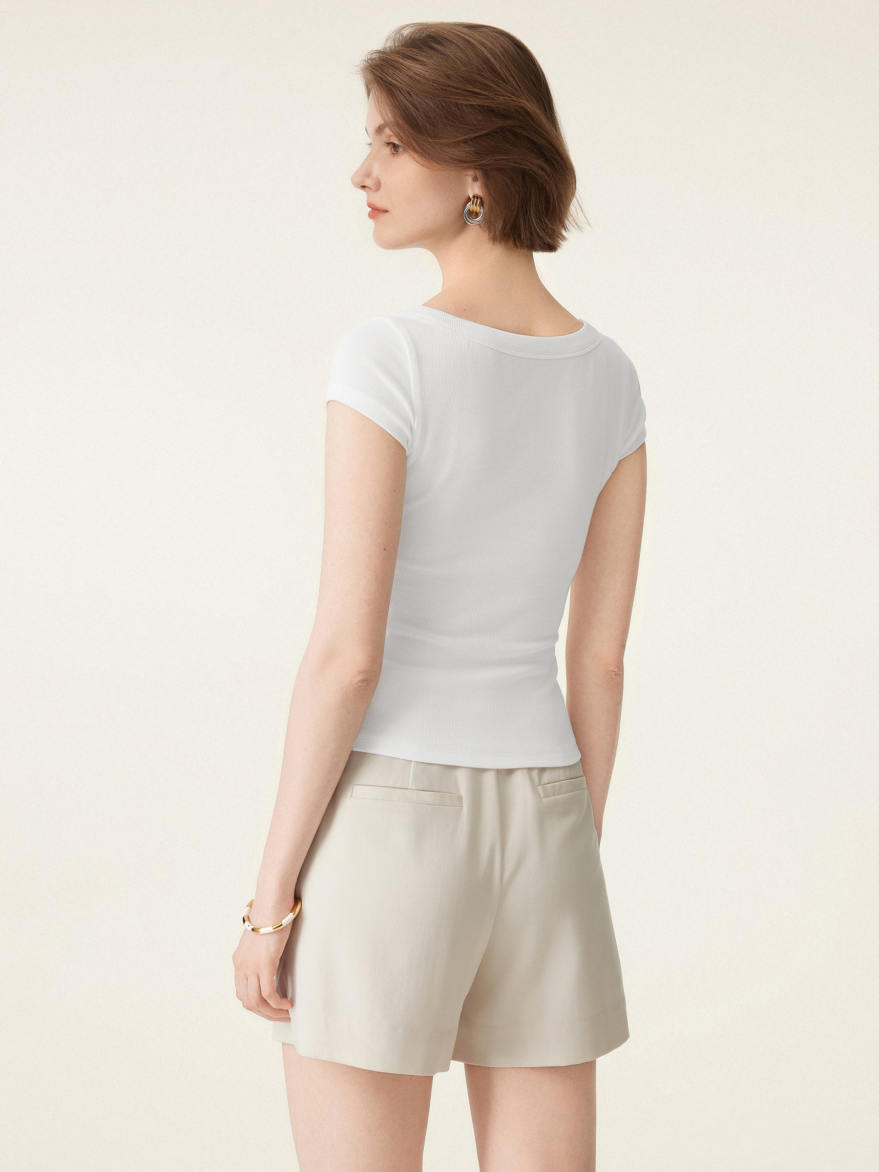 Stretch Cotton Square Neck Cap Sleeve Bra Top