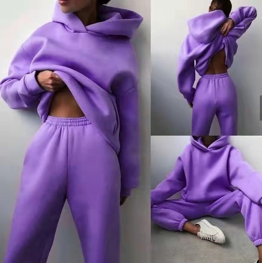 Women's Corduroy Hooded Sweater Set - Casual Two-Piece Tracksuit