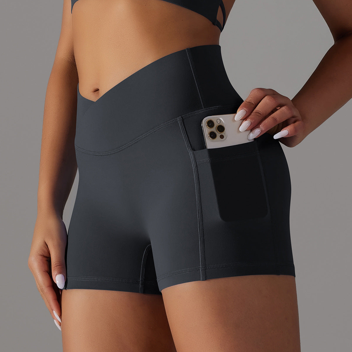 Women's Yoga Shorts with Phone Pocket - Fitness Sports Pants