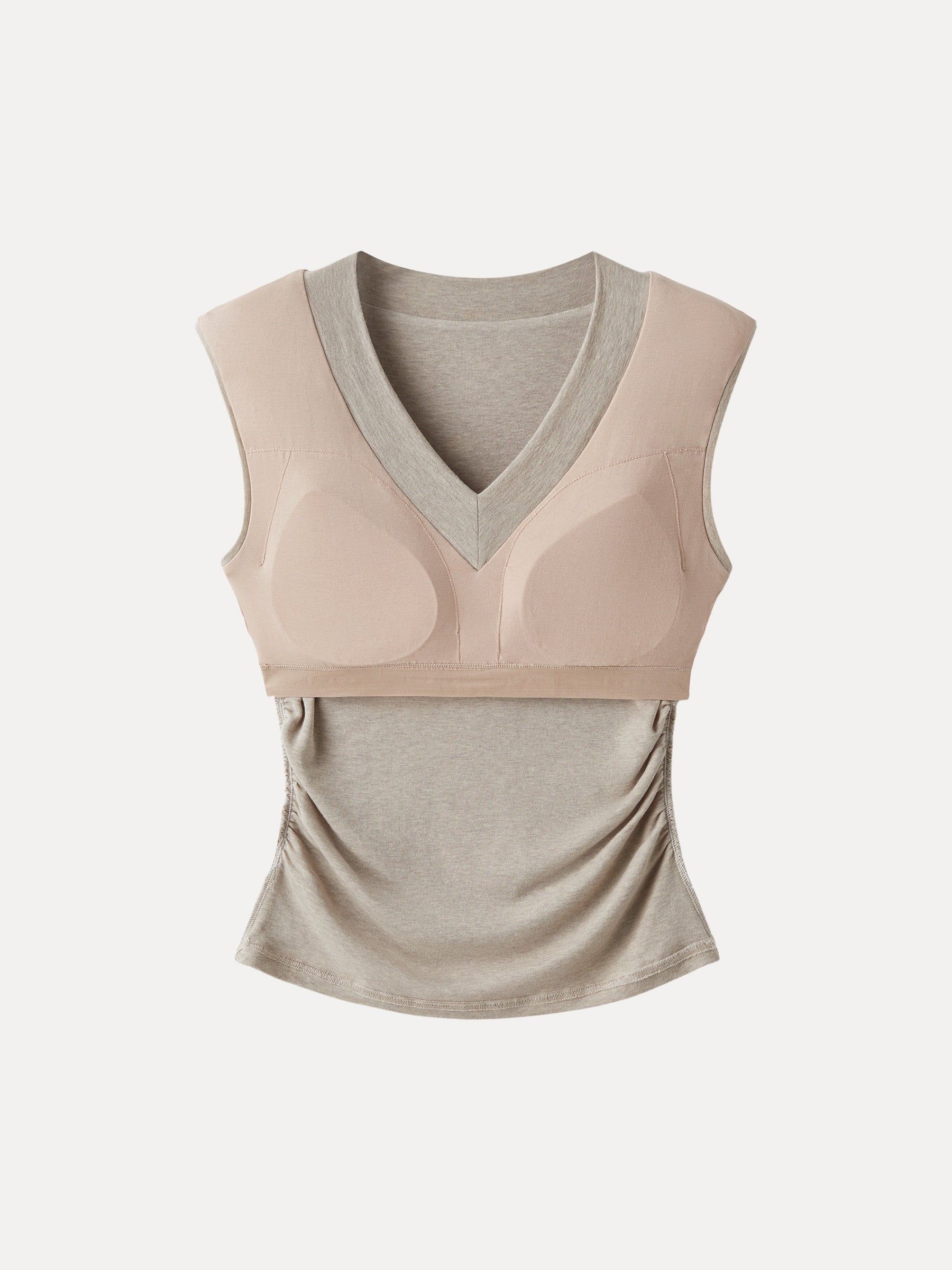 Sweat-Wicking V-Neck Wide Shoulder Ruched Bra Top