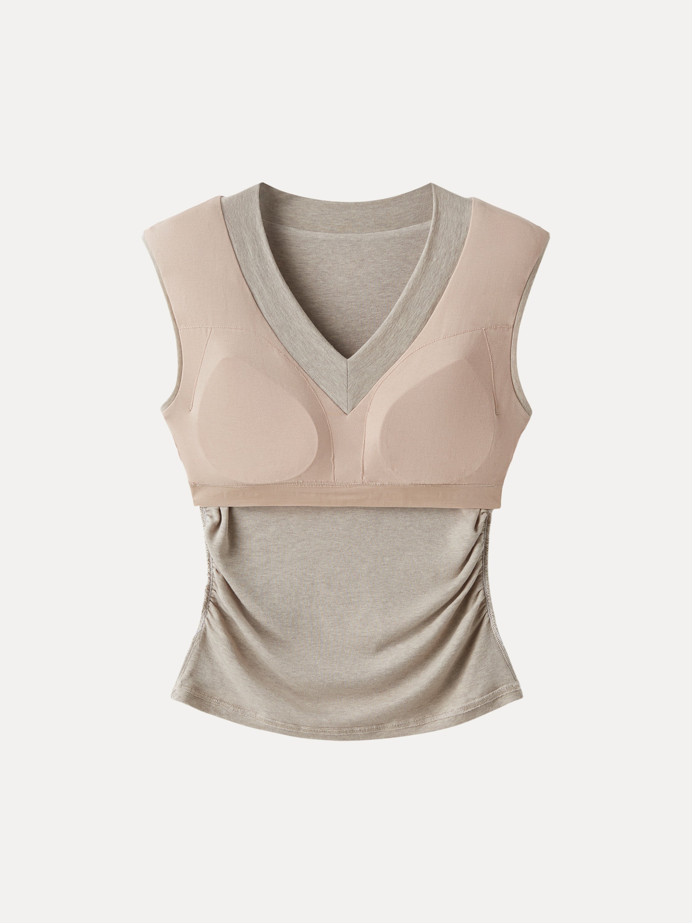 Sweat-Wicking V-Neck Wide Shoulder Ruched Bra Top
