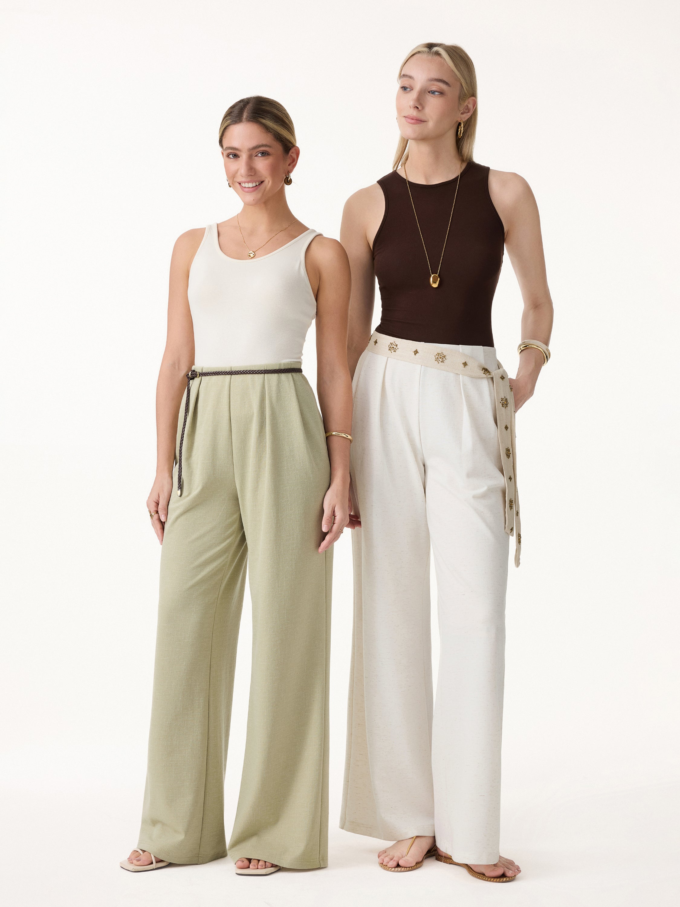 Airy Stretch Linen-Like Wide Flare Pant with Pockets