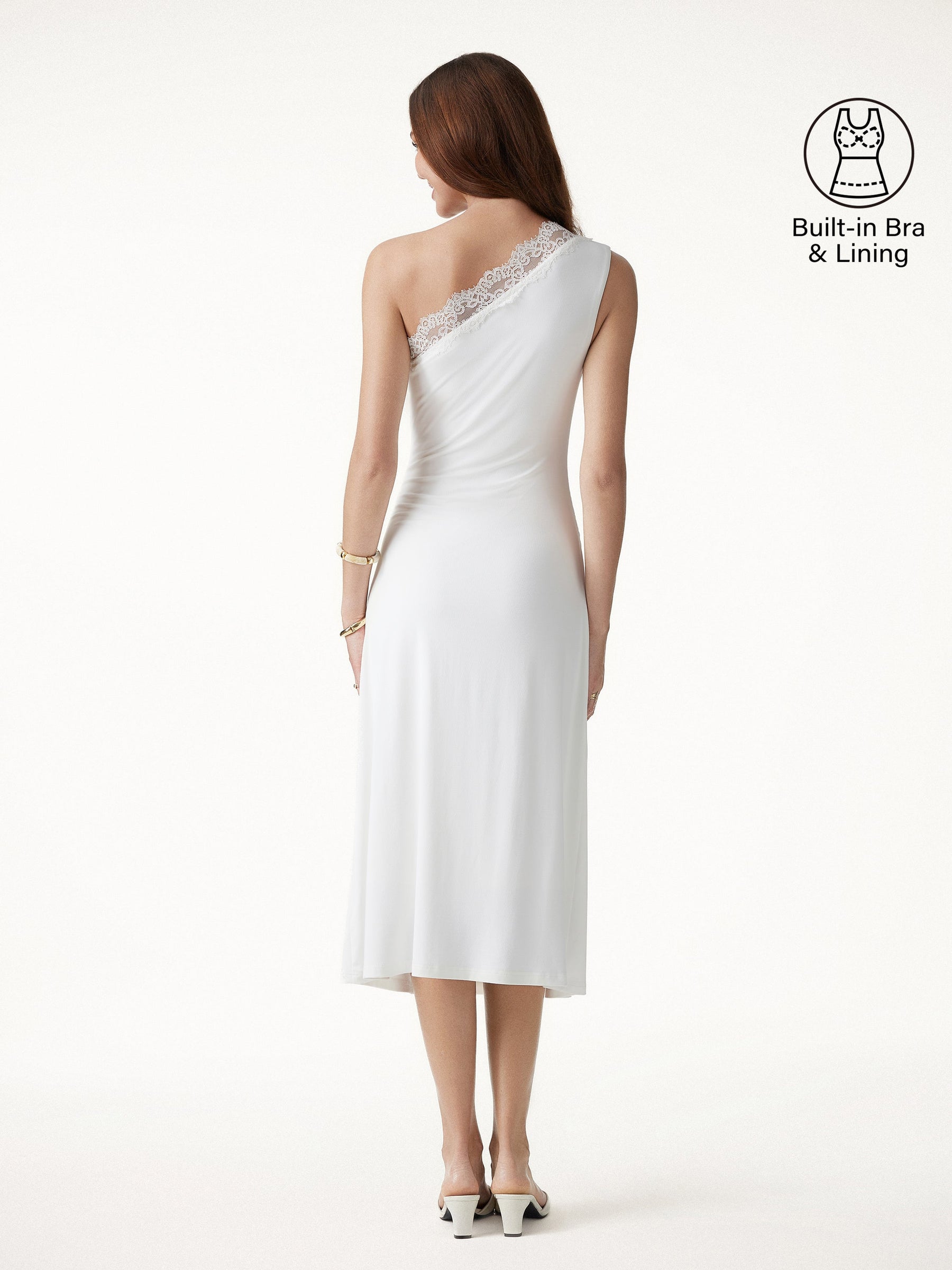 Lace Trim One Shoulder Ruched Bra Dress