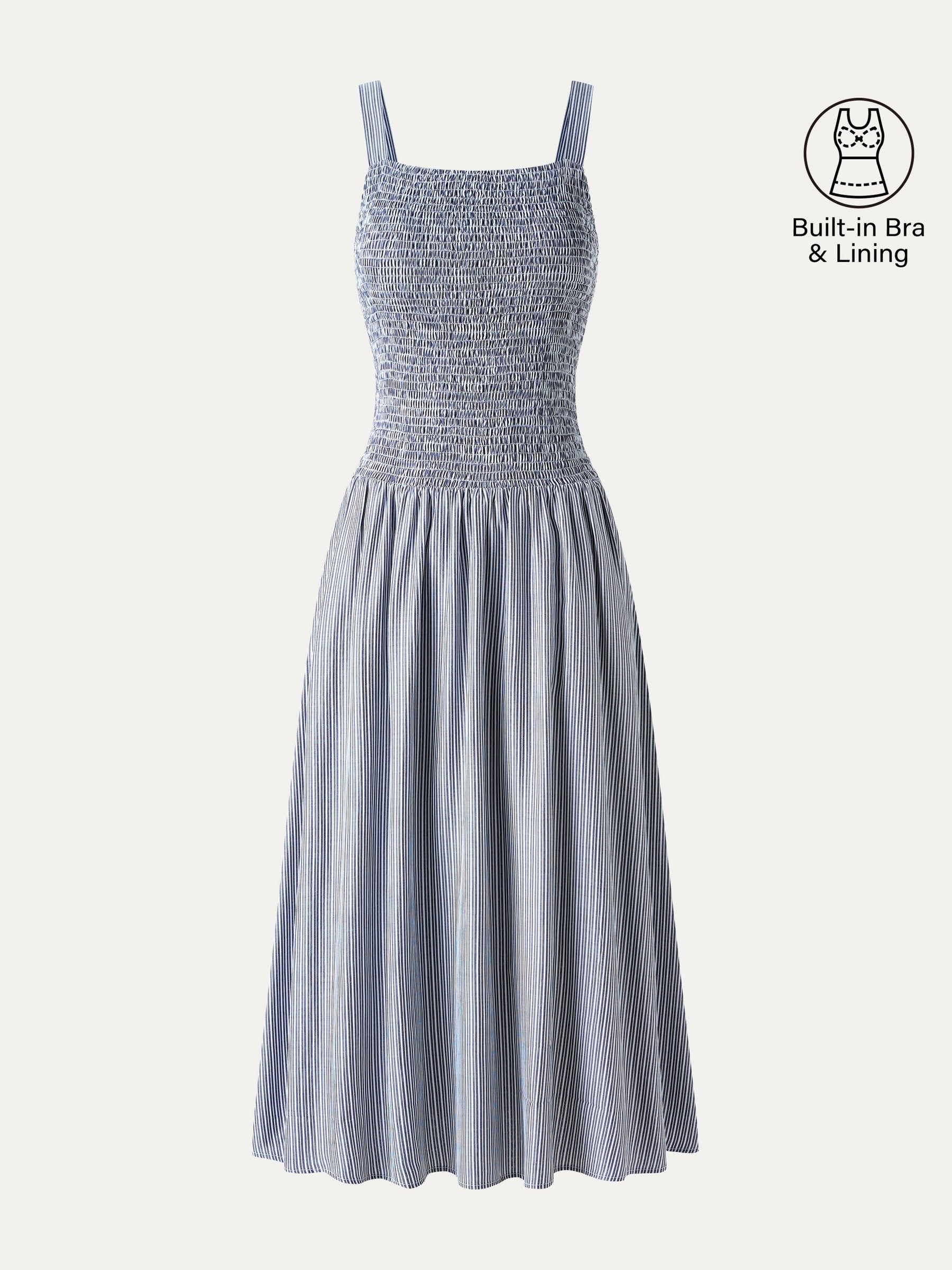 Striped Poplin Square Neck Smocked Midi Bra Dress