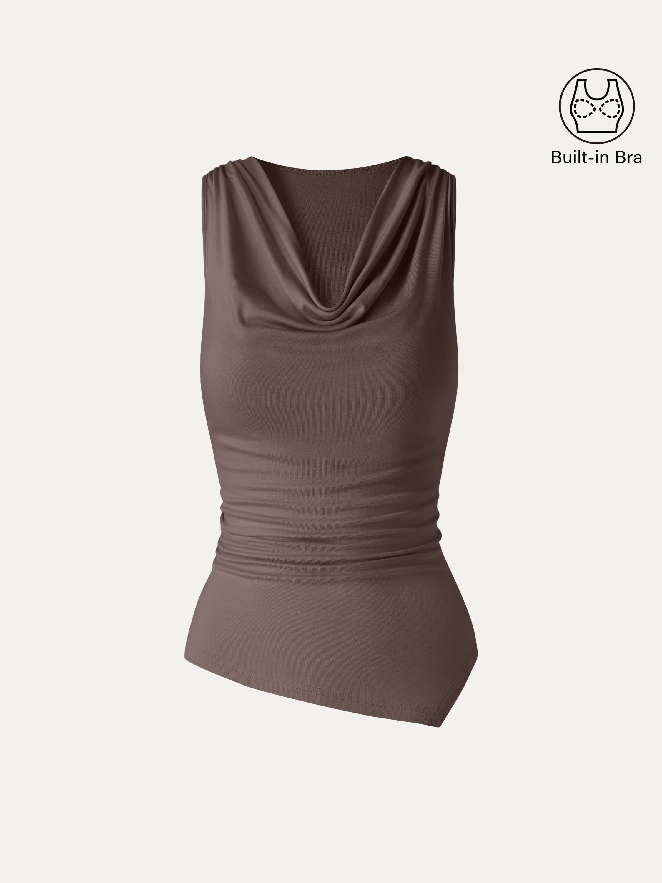 Cowl Neck Asymmetrical Sleeveless Bra Top