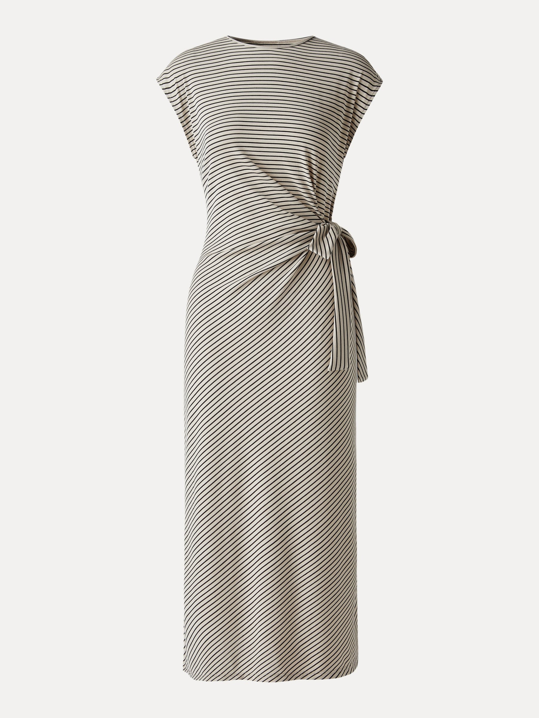 Striped Relaxed Midi Dress with Self-Tie