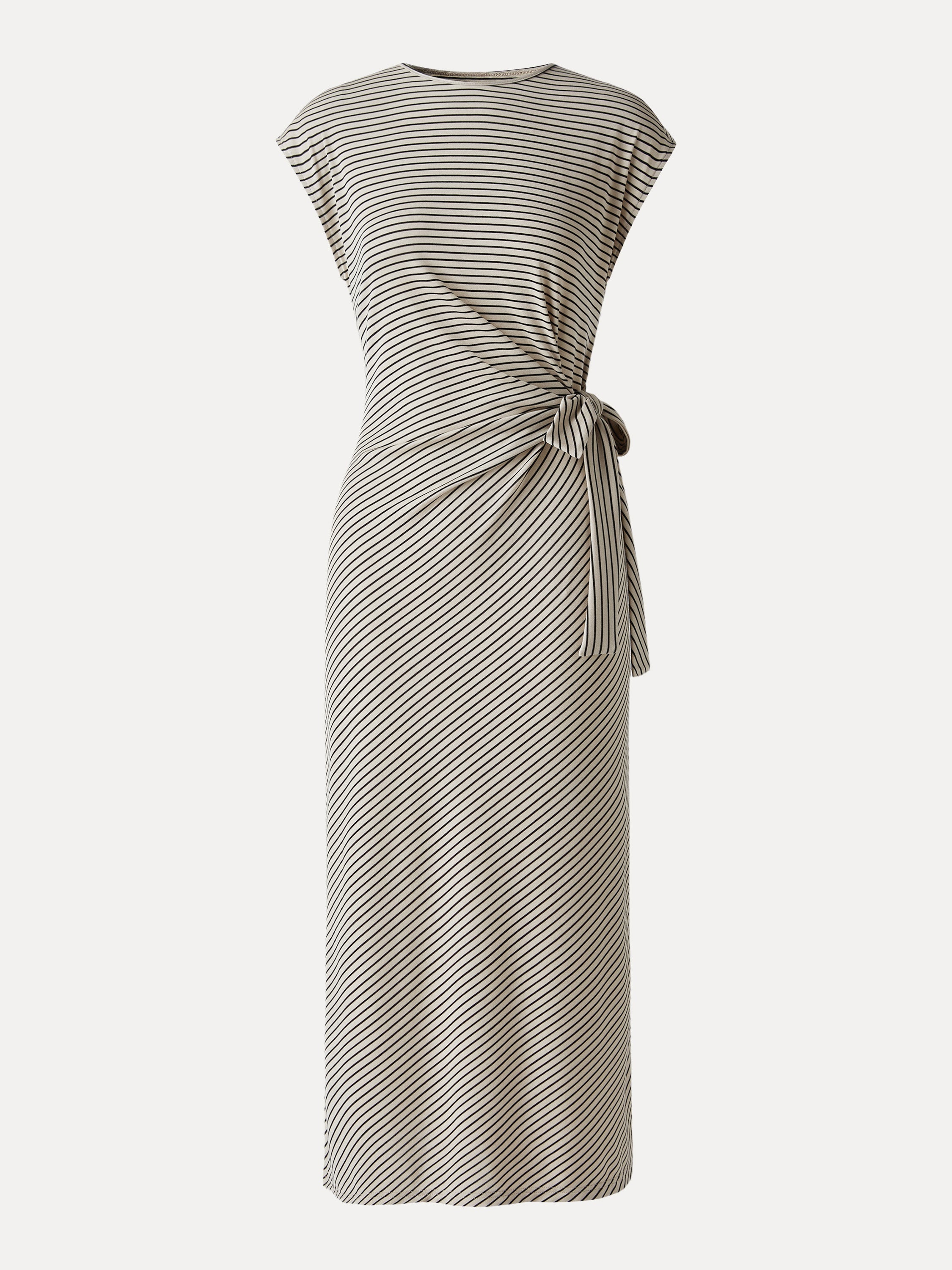 Striped Relaxed Midi Dress with Self-Tie