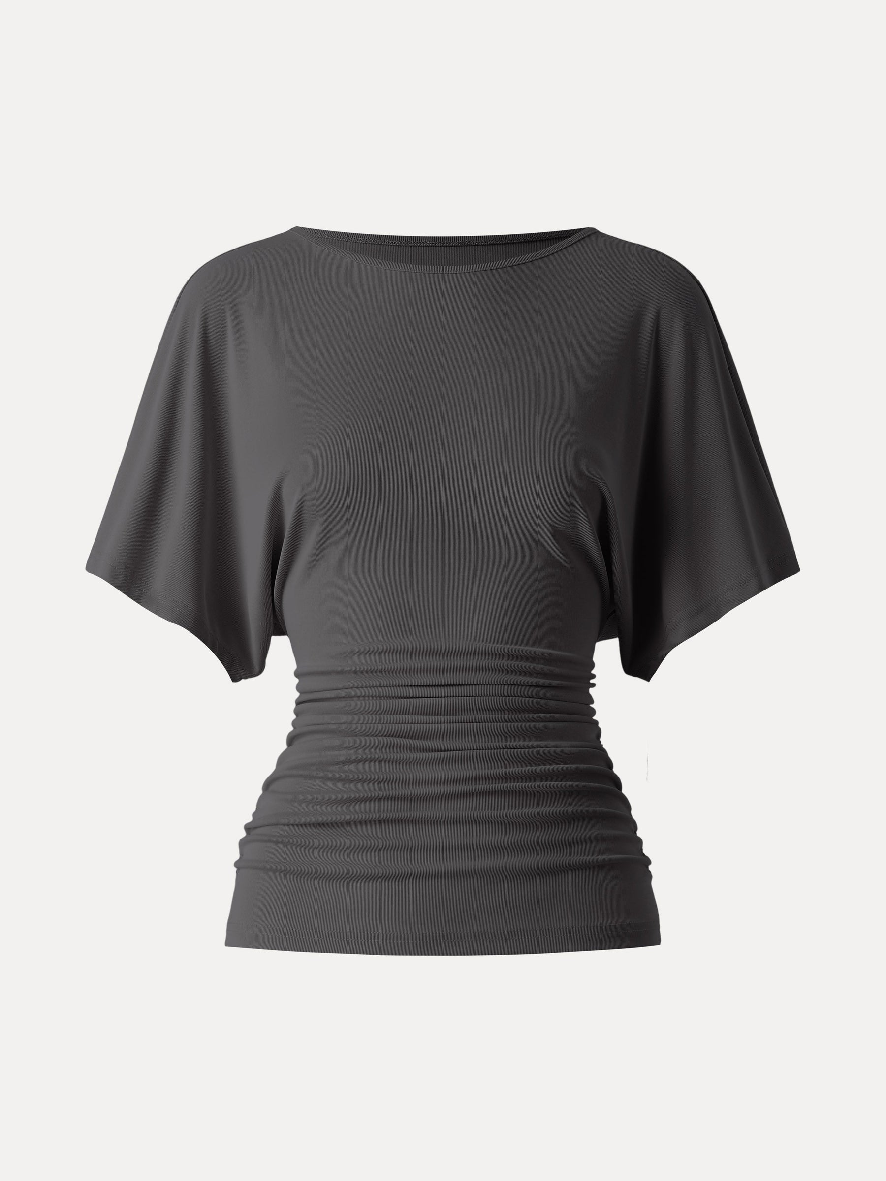 Effortless Boatneck Batwing Sleeve Side Ruched Top