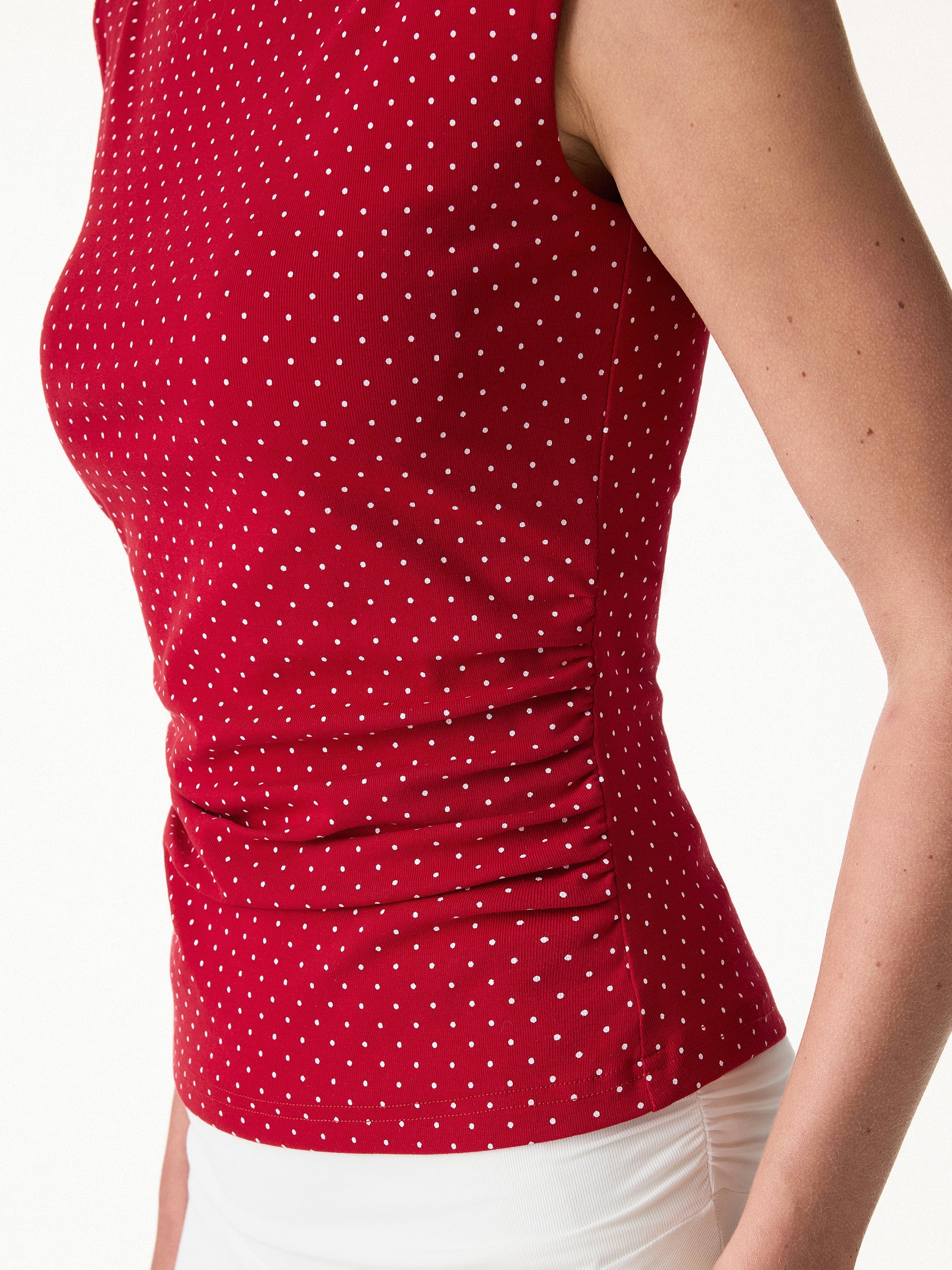 Stretch Cotton Polka Dot Boatneck Ruched Bra Top Limited Edition